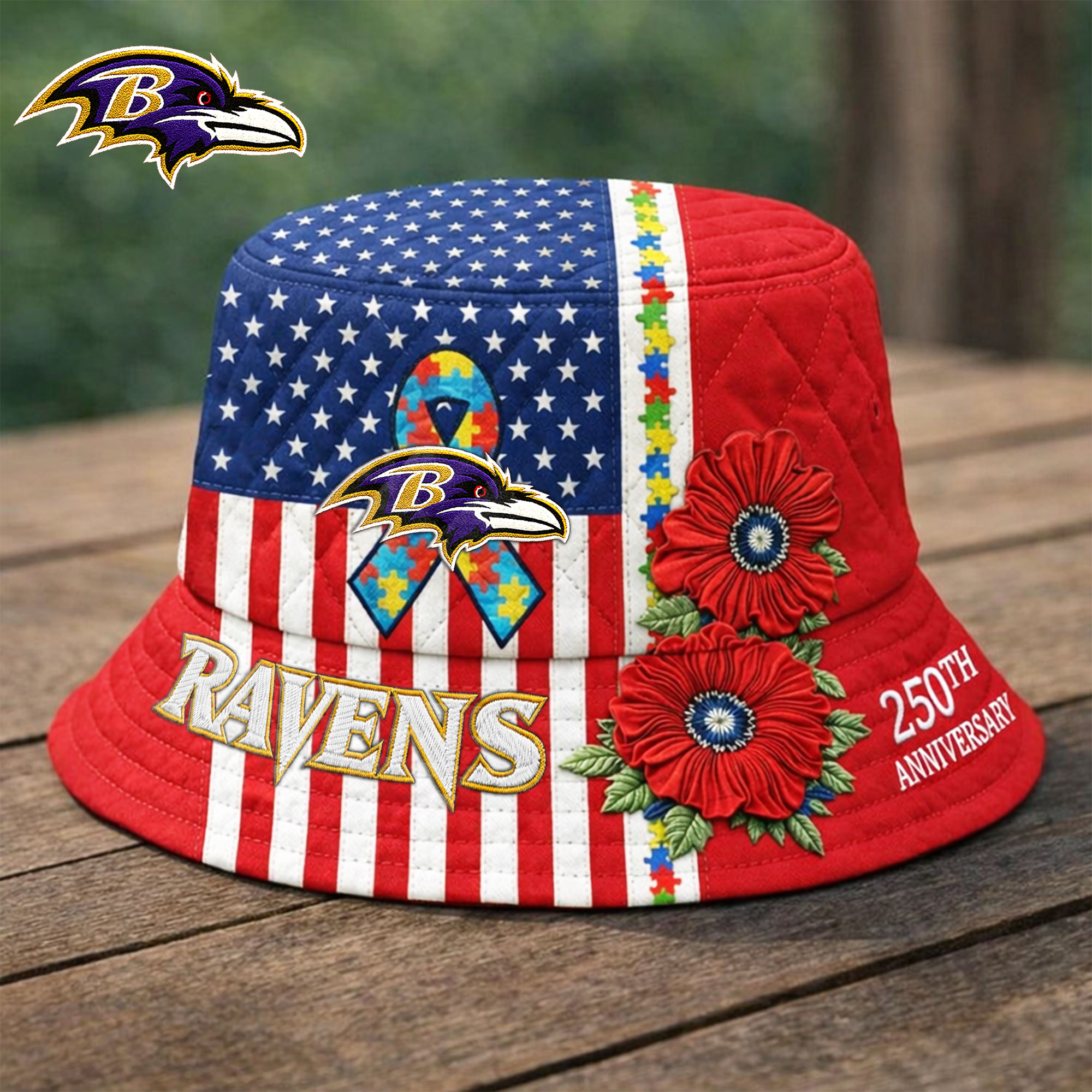 Baltimore Ravens | Premium NFL Autism 250th Anniversary Bucket Hat