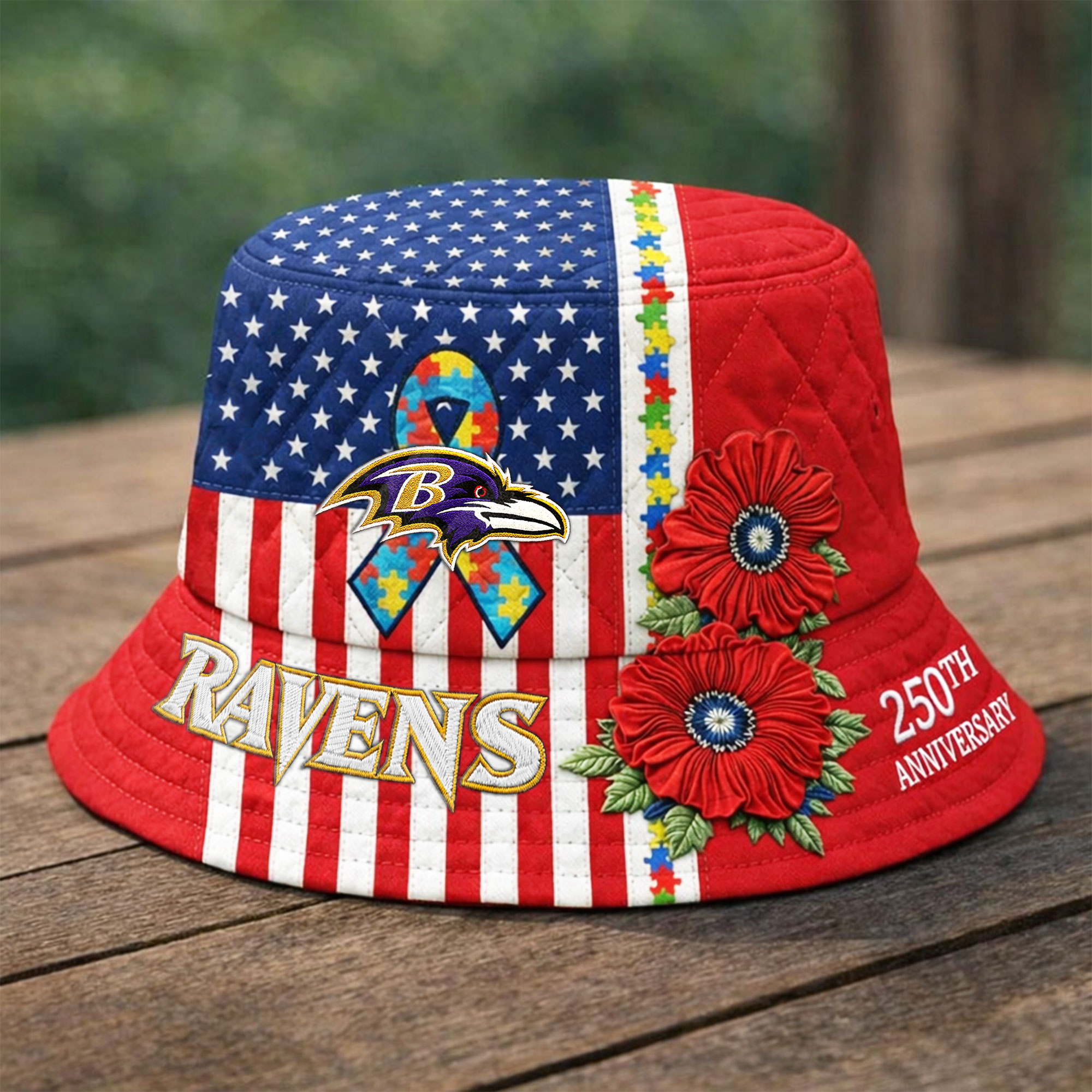 Baltimore Ravens | Premium NFL Autism 250th Anniversary Bucket Hat - Image 2