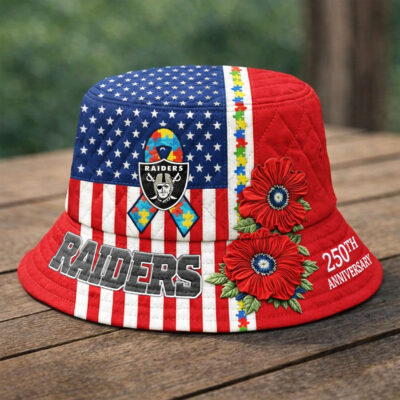 Alternative view of Las Vegas Raiders | Premium NFL Autism 250th Anniversary Bucket Hat
