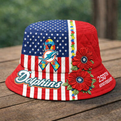 Alternative view of Miami Dolphins | Premium NFL Autism 250th Anniversary Bucket Hat