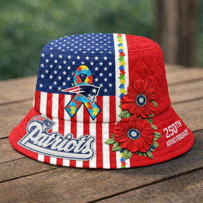 Alternative view of New England Patriots | Premium NFL Autism 250th Anniversary Bucket Hat