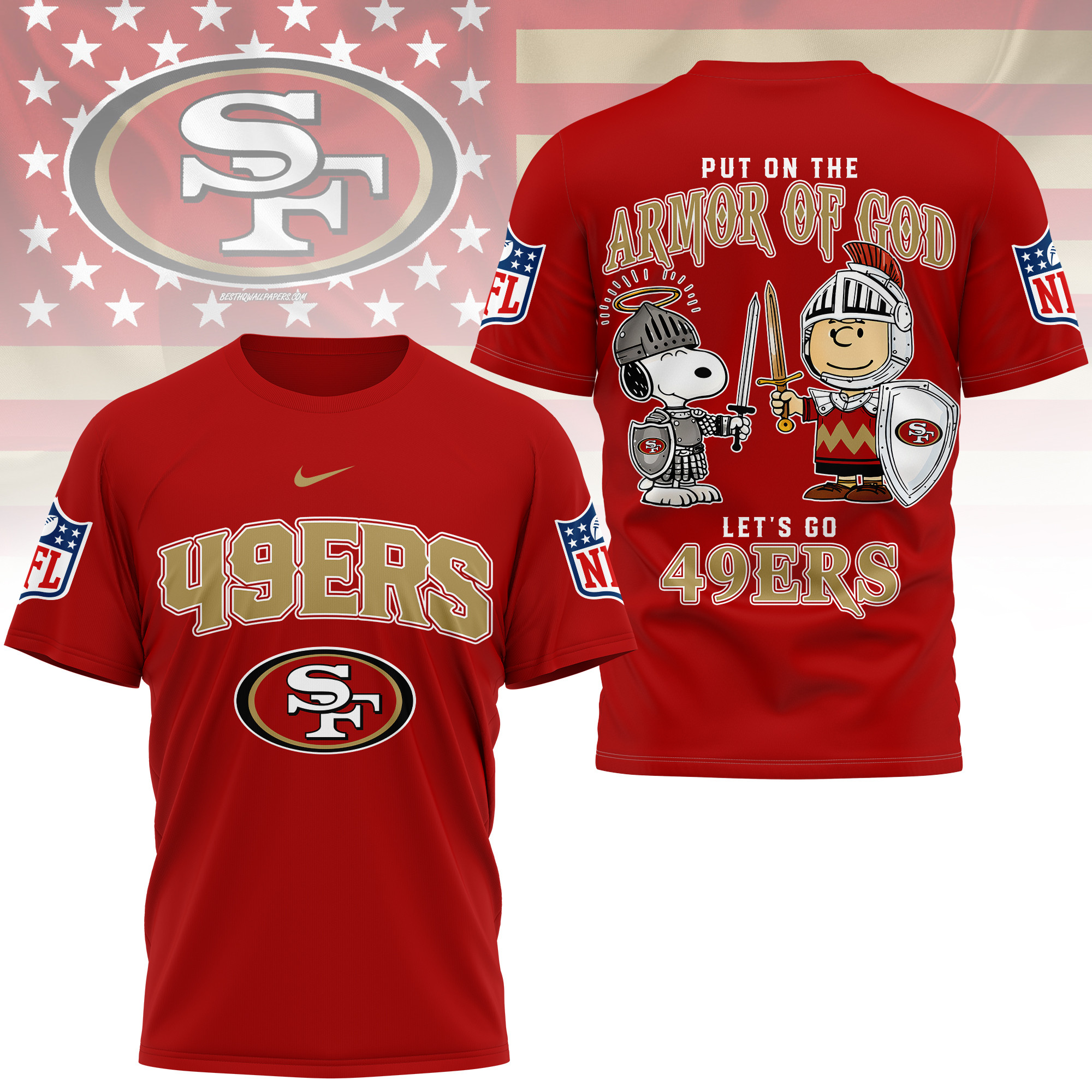 San Francisco 49ers | Premium NFL Armor of God 3D Shirt - Image 3