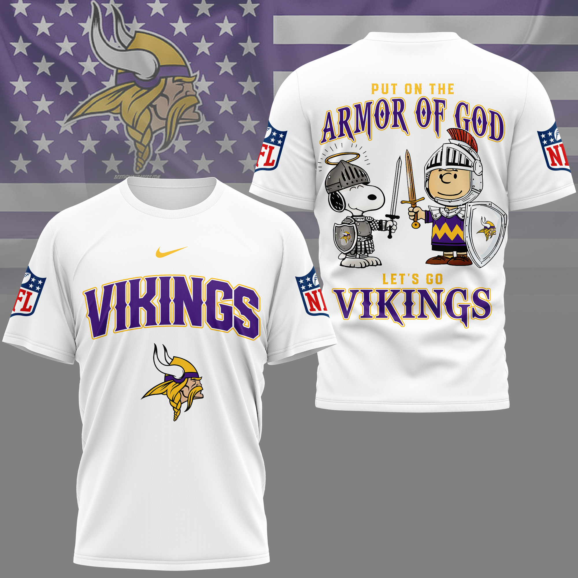 Minnesota Vikings | Premium NFL Armor of God 3D Shirt