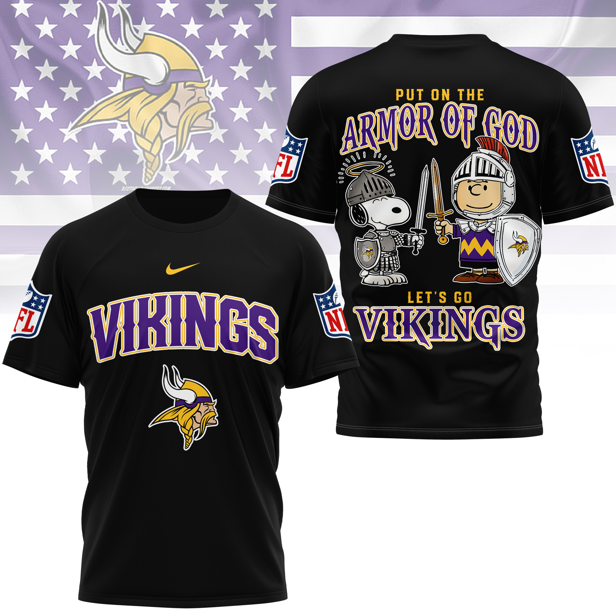 Minnesota Vikings | Premium NFL Armor of God 3D Shirt - Image 2