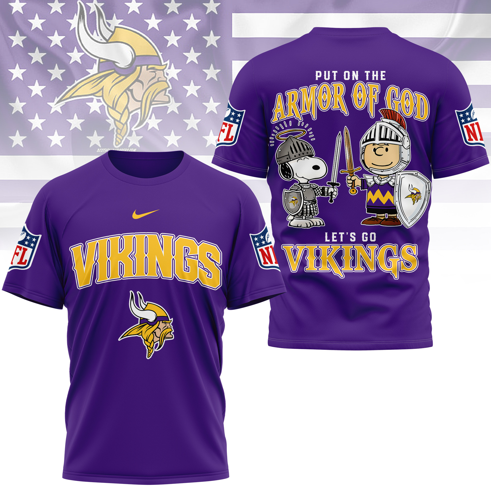 Minnesota Vikings | Premium NFL Armor of God 3D Shirt - Image 3