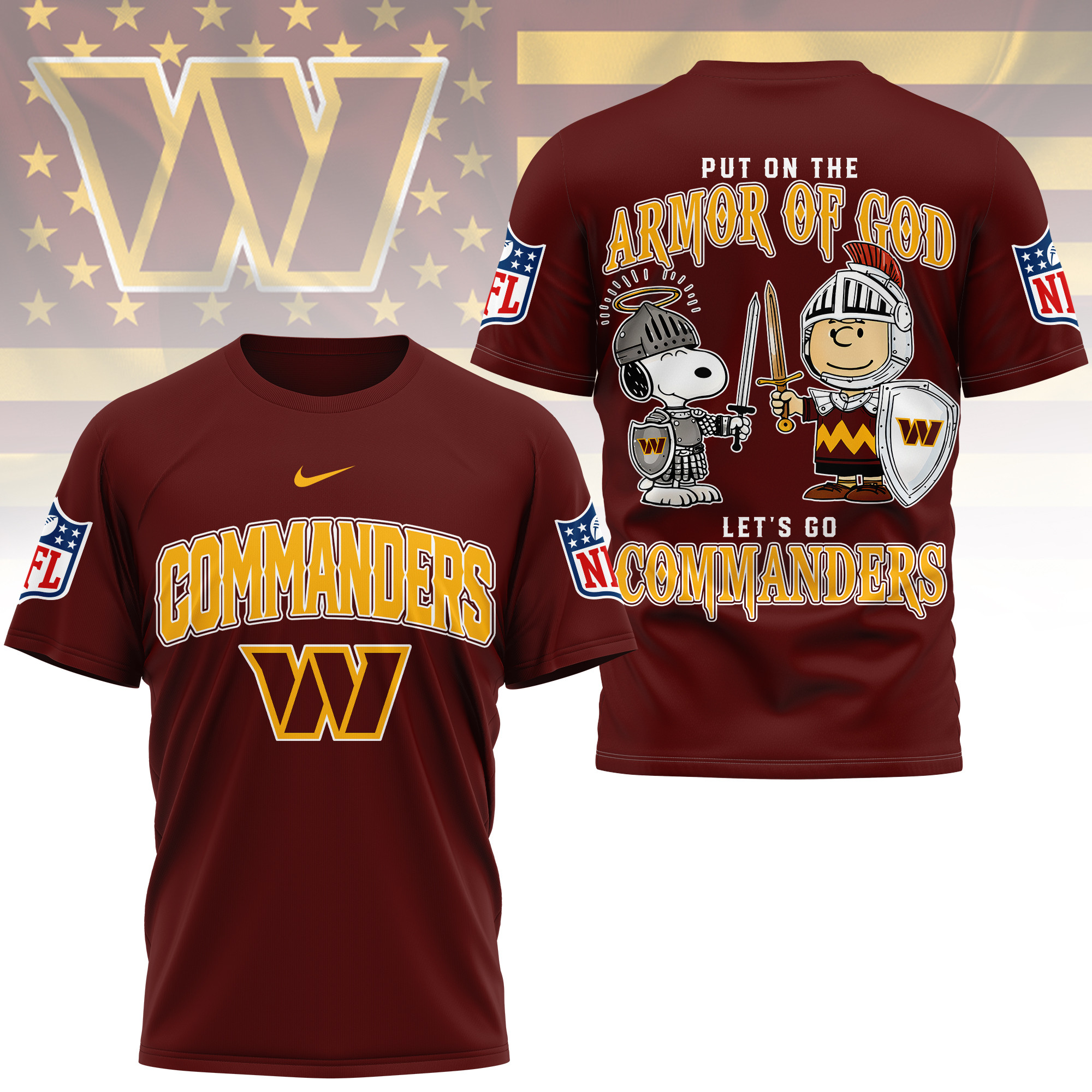Washington Commanders | Premium NFL Armor of God 3D Shirt - Image 3