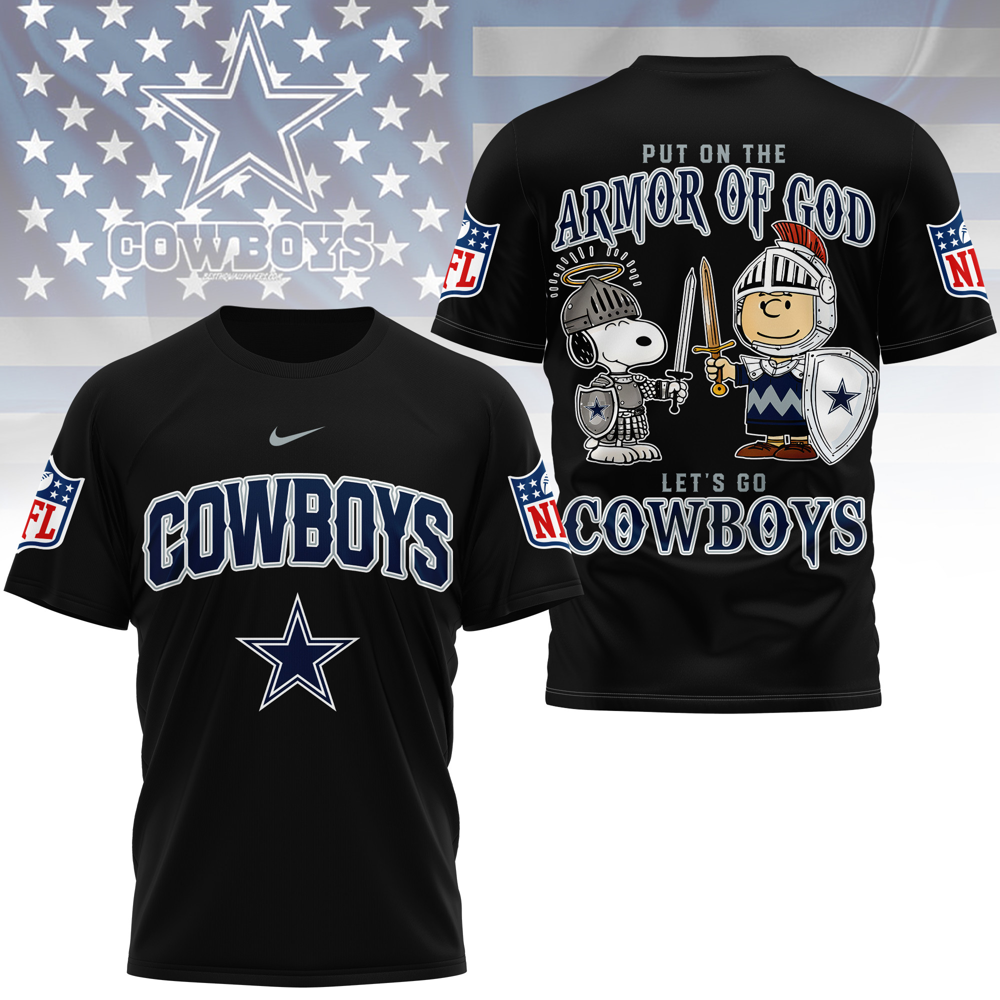 Dallas Cowboys | Premium NFL Armor of God 3D Shirt - Image 2