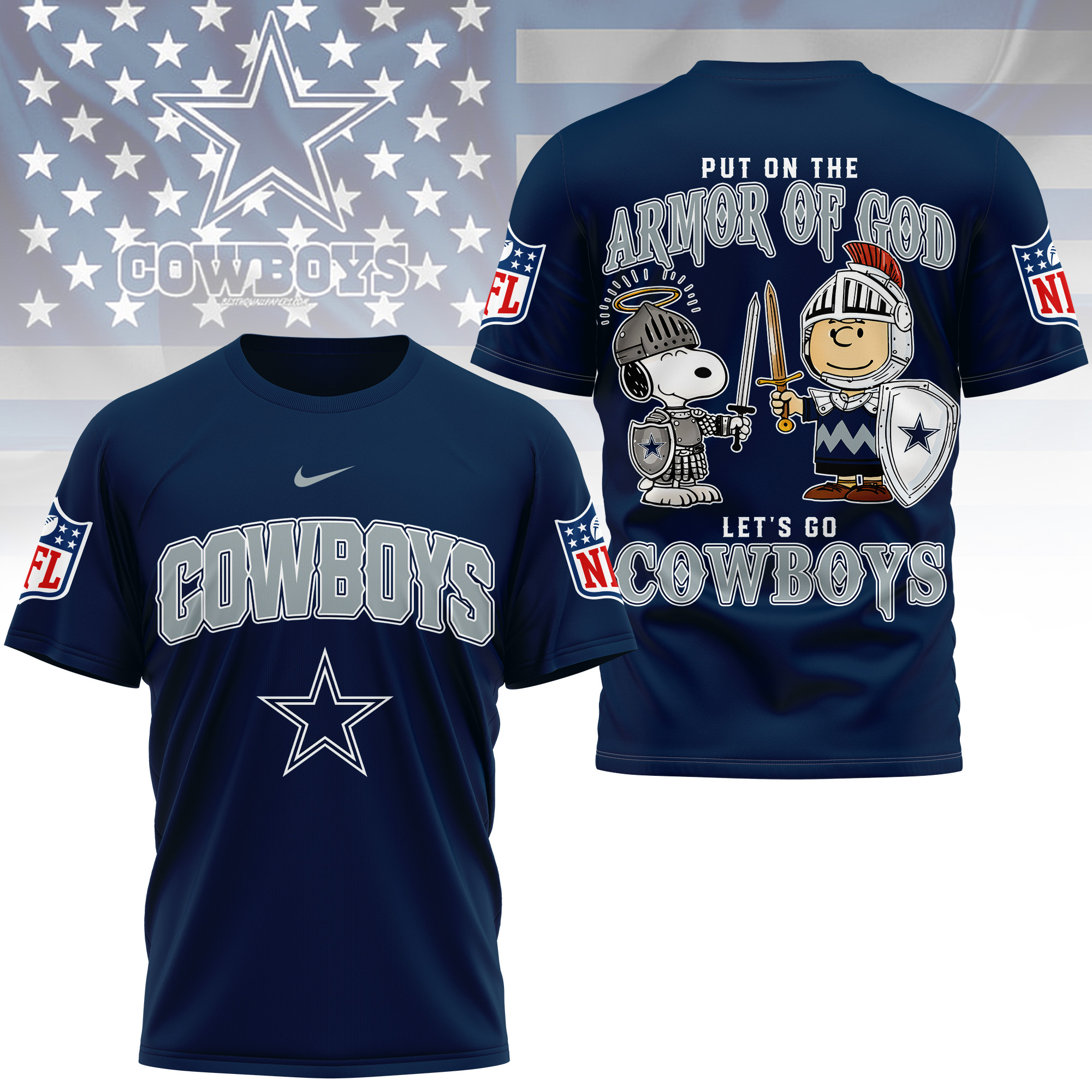 Dallas Cowboys | Premium NFL Armor of God 3D Shirt - Image 3