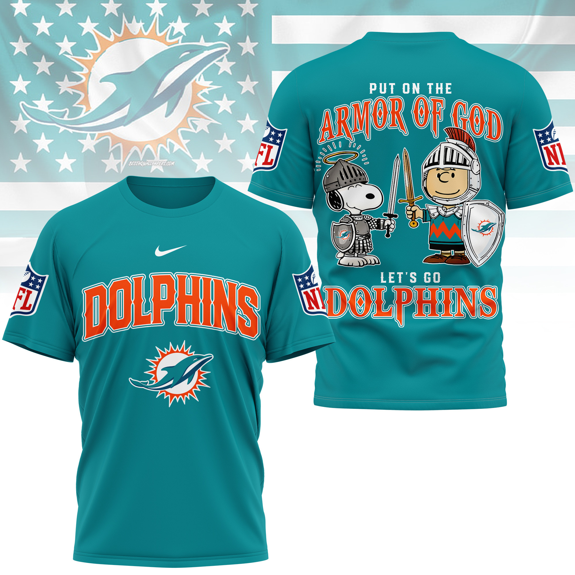Miami Dolphins | Premium NFL Armor of God 3D Shirt - Image 3