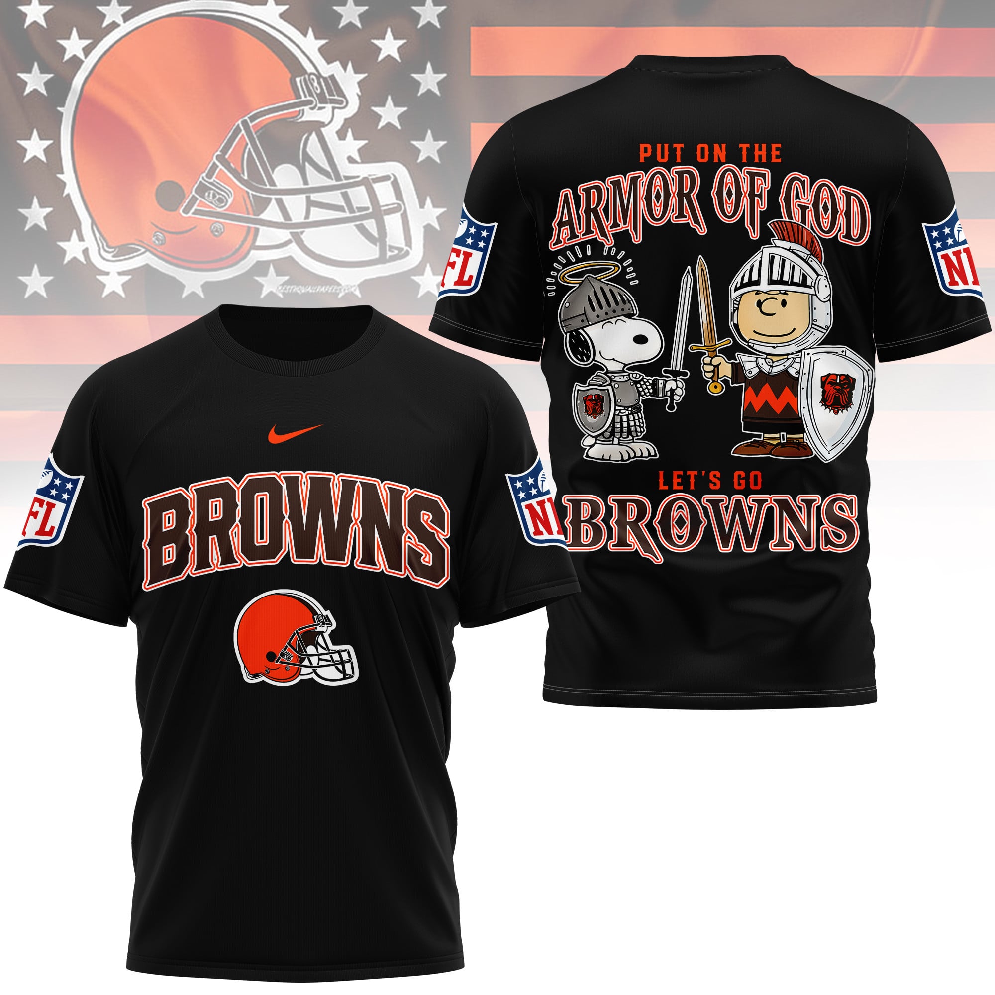 Cleveland Browns | Premium NFL Armor of God 3D Shirt - Image 2