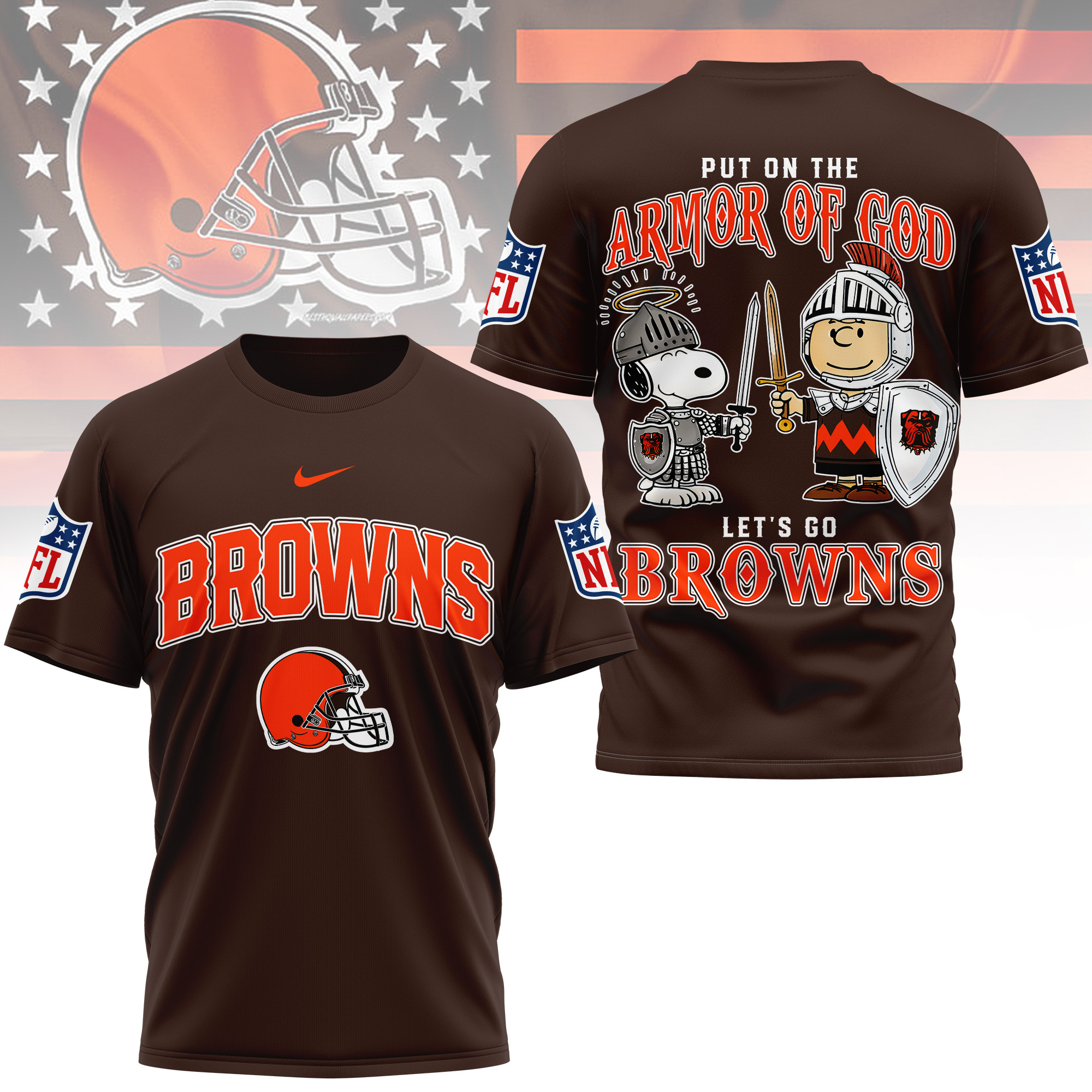 Cleveland Browns | Premium NFL Armor of God 3D Shirt - Image 3