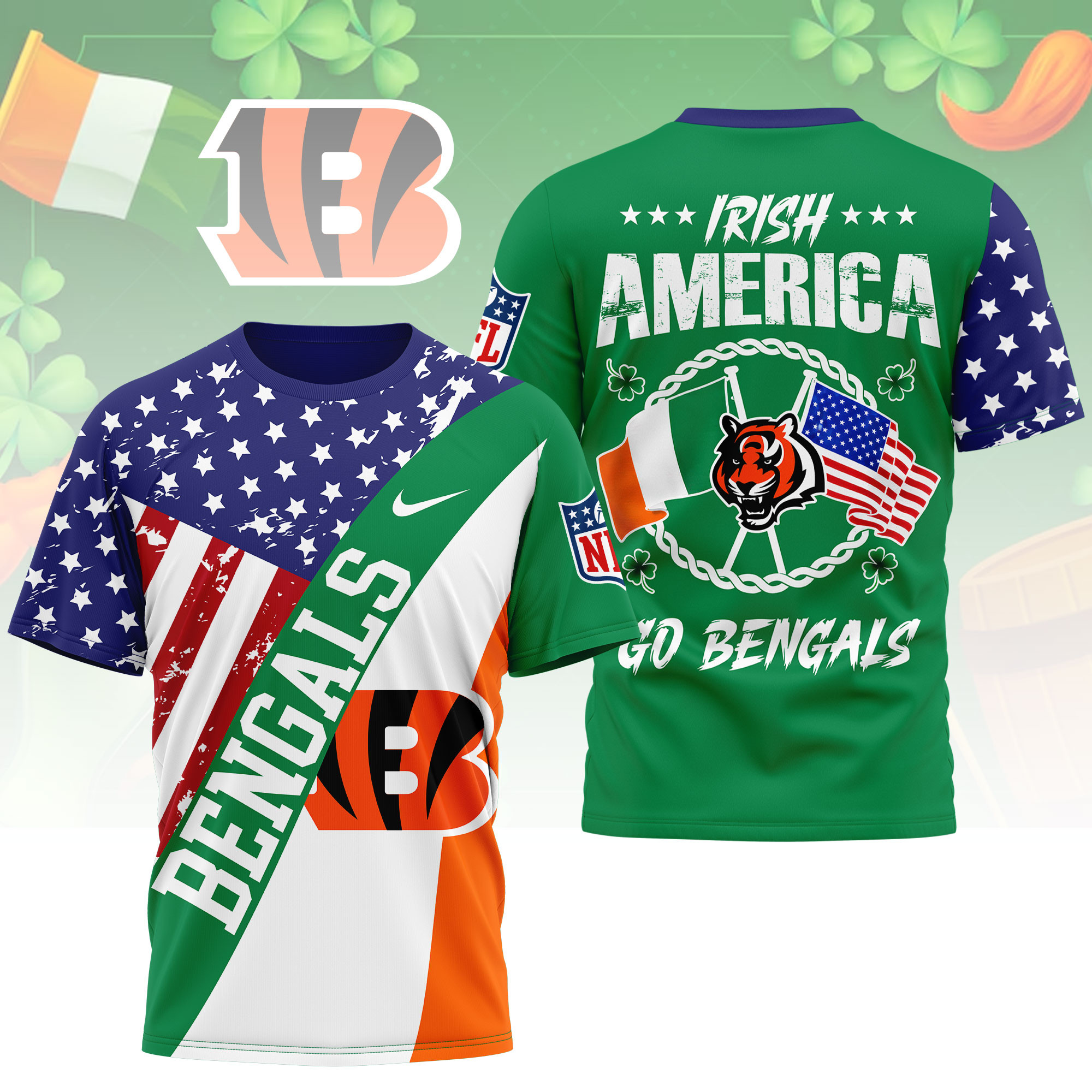 Cincinnati Bengals | Premium NFL Irish America 3D Shirt