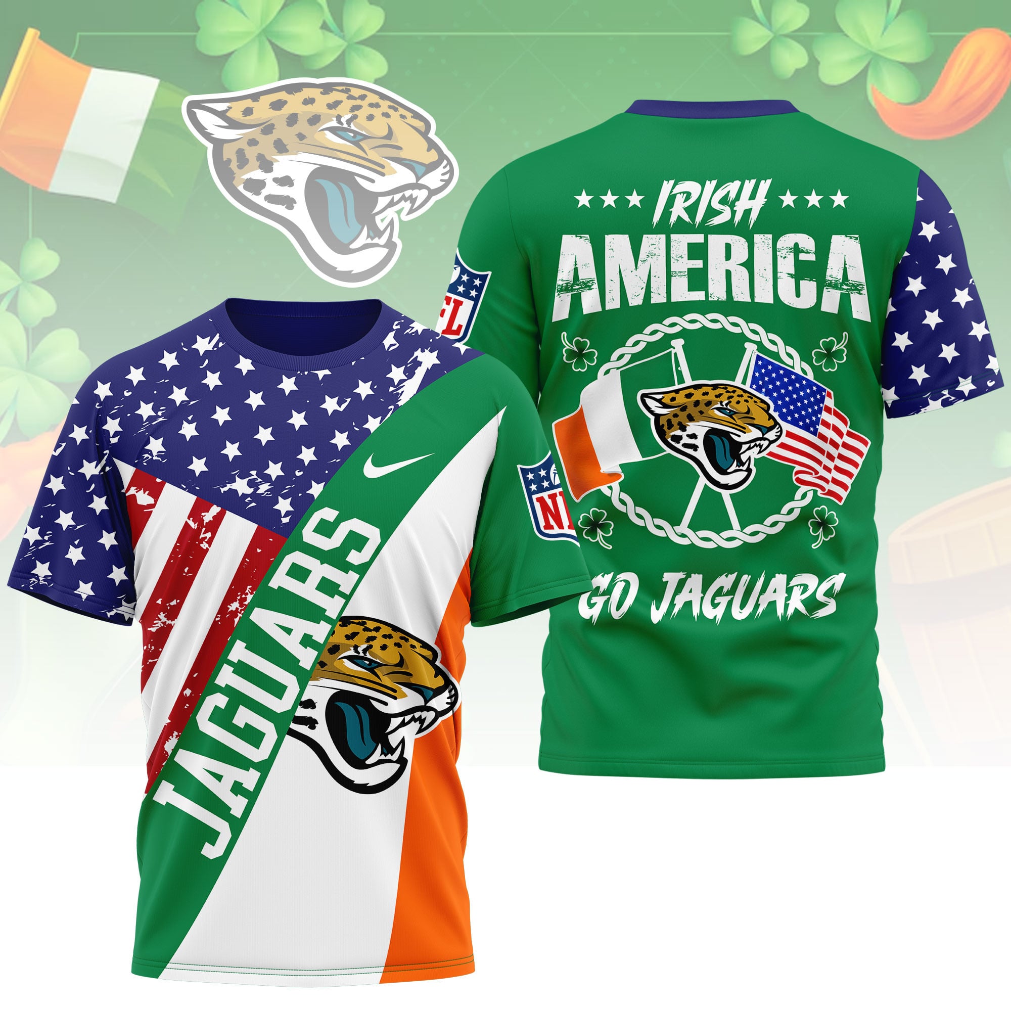 Jacksonville Jaguars | Premium NFL Irish America 3D Shirt