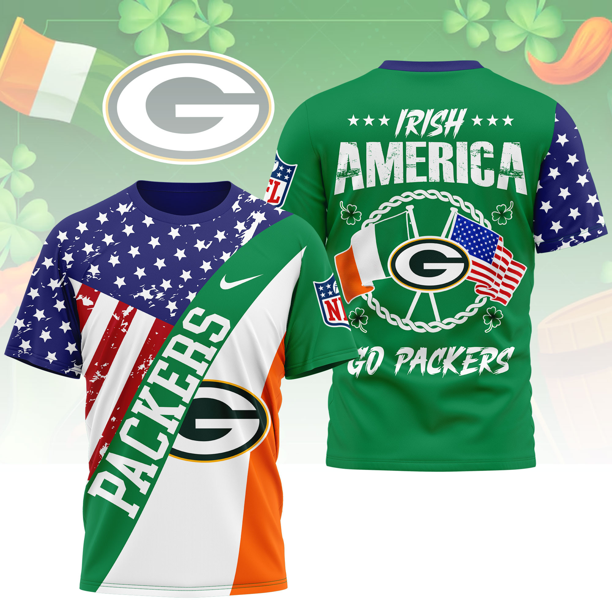Green Bay Packers | Premium NFL Irish America 3D Shirt