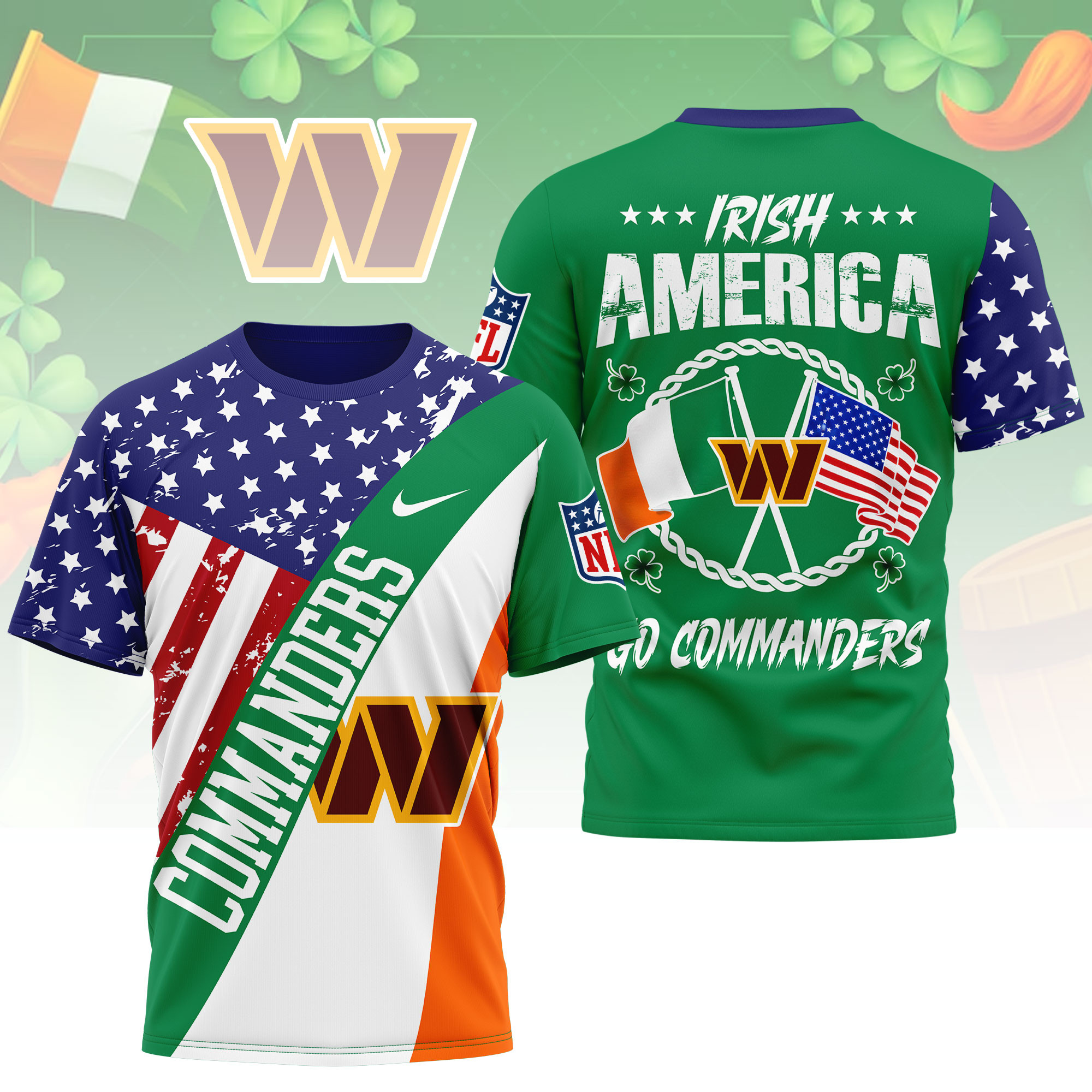 Washington Commanders | Premium NFL Irish America 3D Shirt