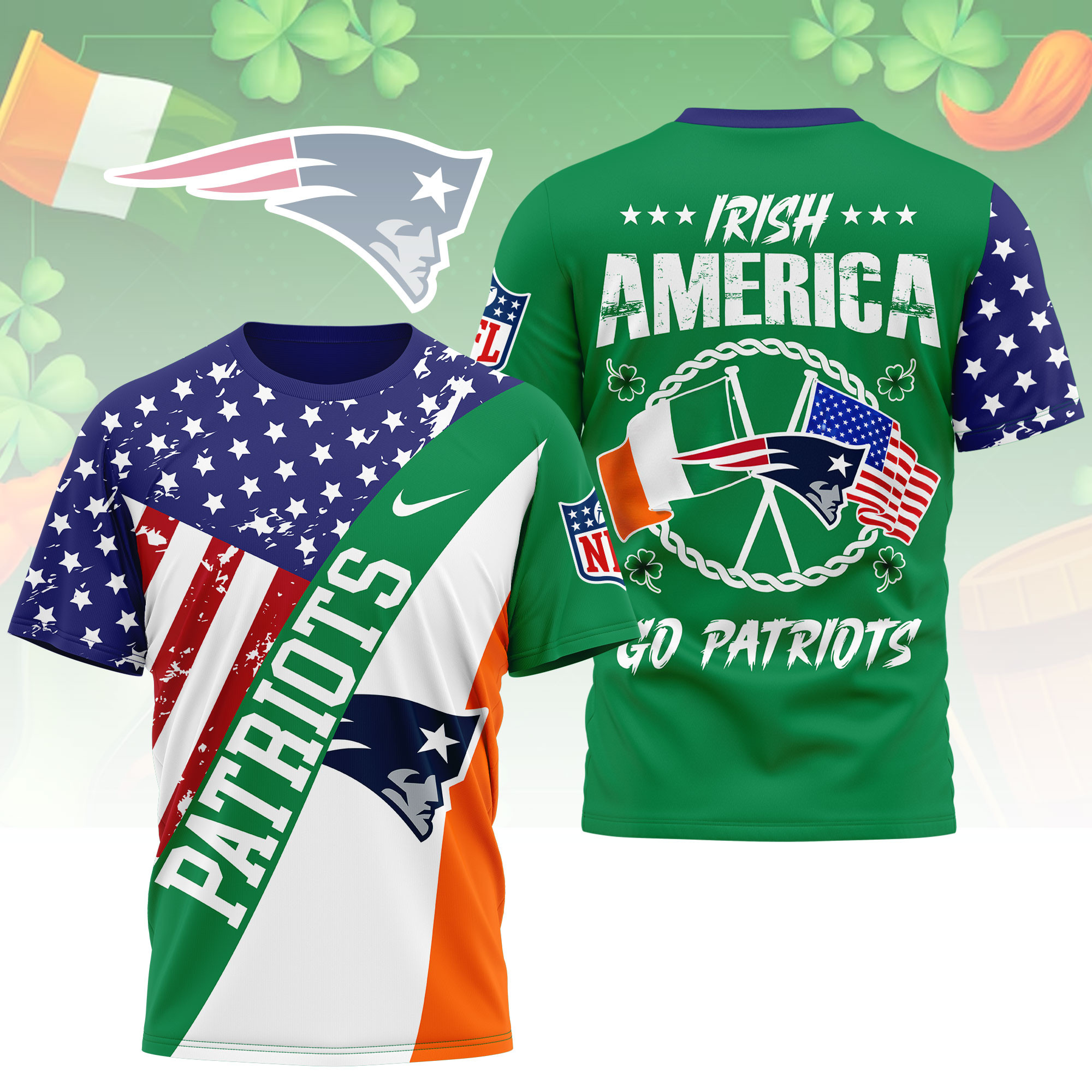 New England Patriots | Premium NFL Irish America 3D Shirt