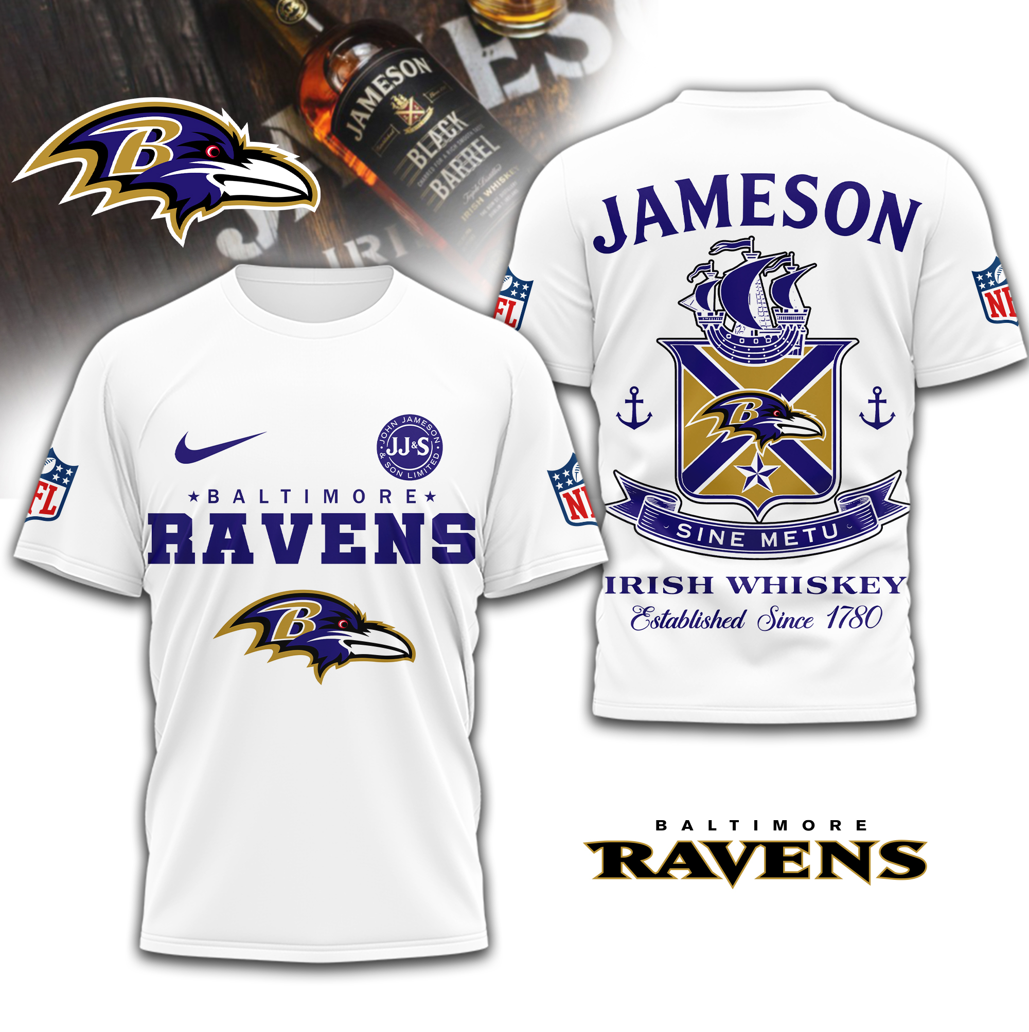 Baltimore Ravens | Premium NFL Jameson Irish Whiskey 3D Shirt