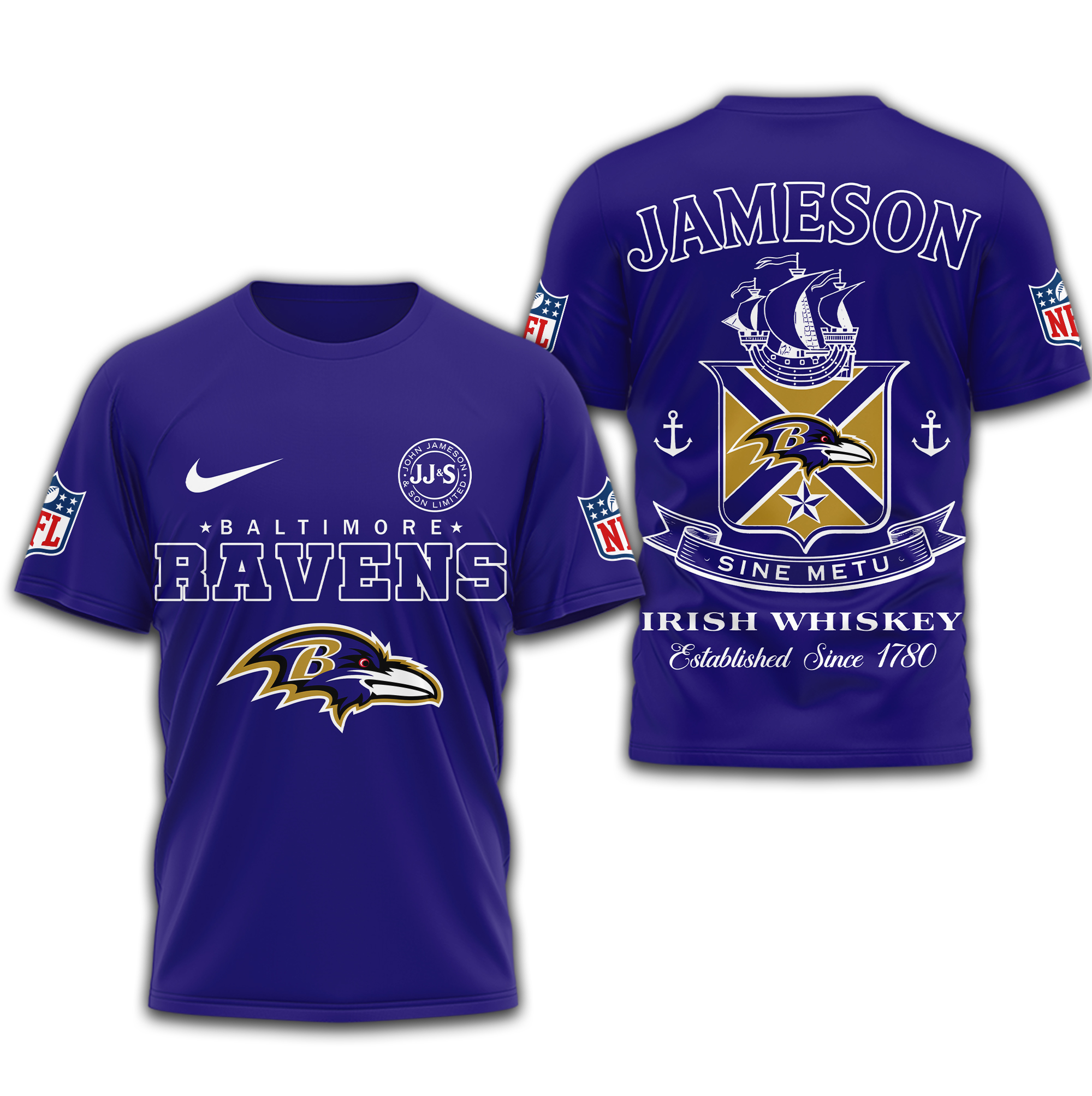 Baltimore Ravens | Premium NFL Jameson Irish Whiskey 3D Shirt - Image 3