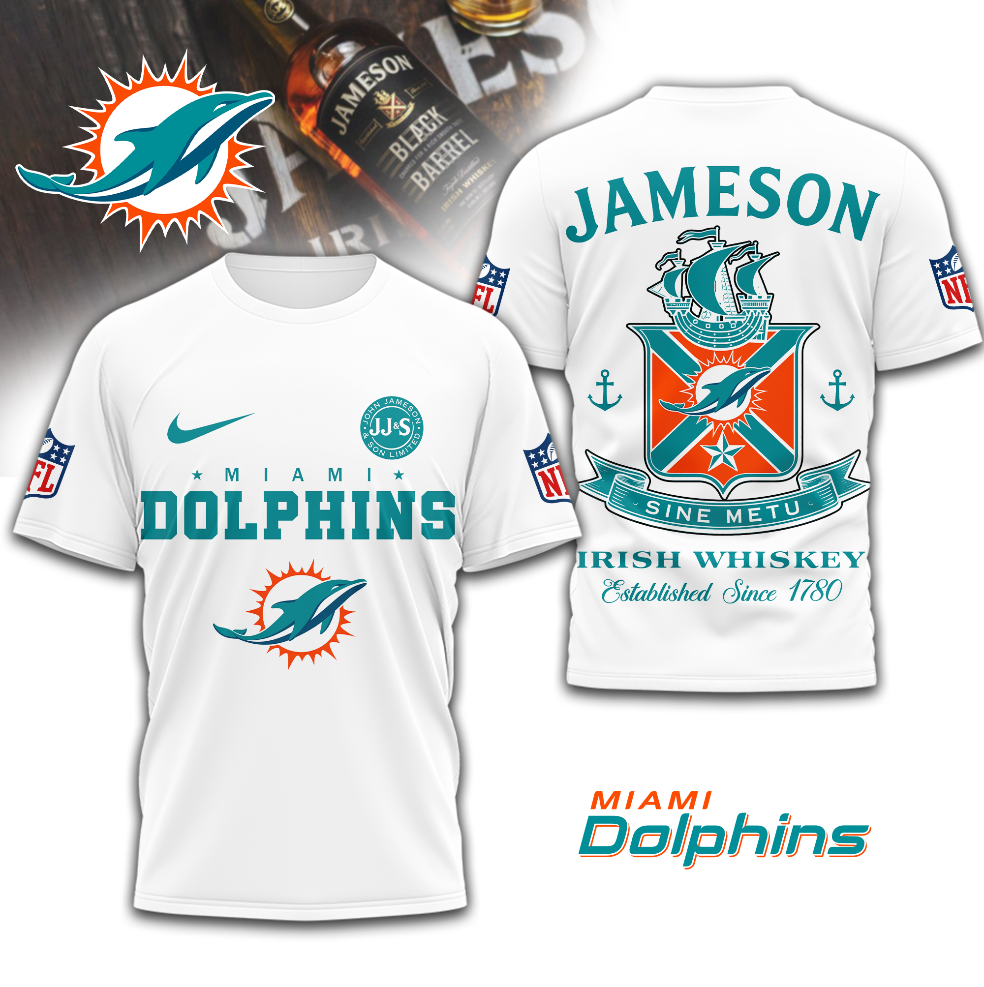 Miami Dolphins | Premium NFL Jameson Irish Whiskey 3D Shirt