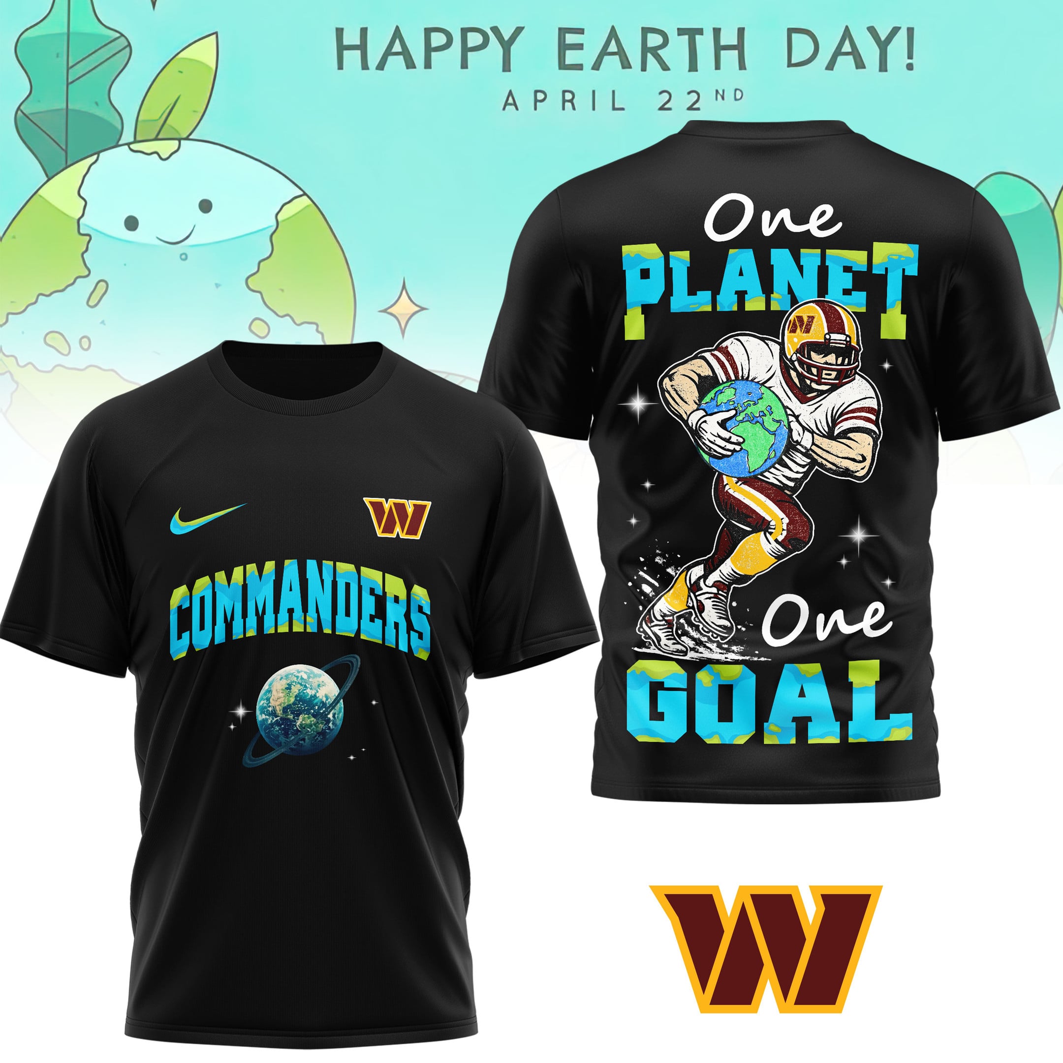 Washington Commanders | Premium NFL x Earth Day 3D Shirt