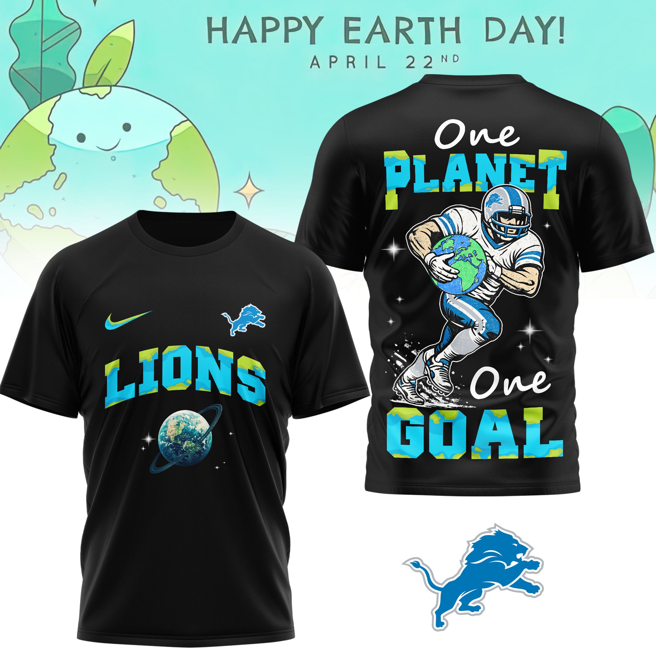 Detroit Lions | Premium NFL x Earth Day 3D Shirt