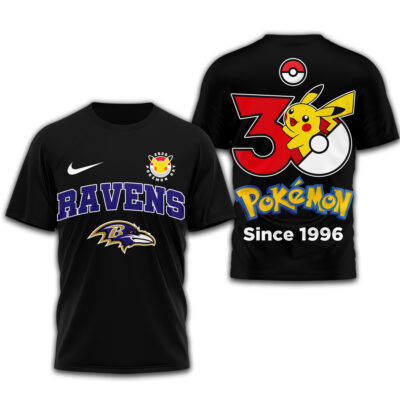 Alternative view of Baltimore Ravens | Premium NFL Pokemon 30th Anniversary 3D Shirt