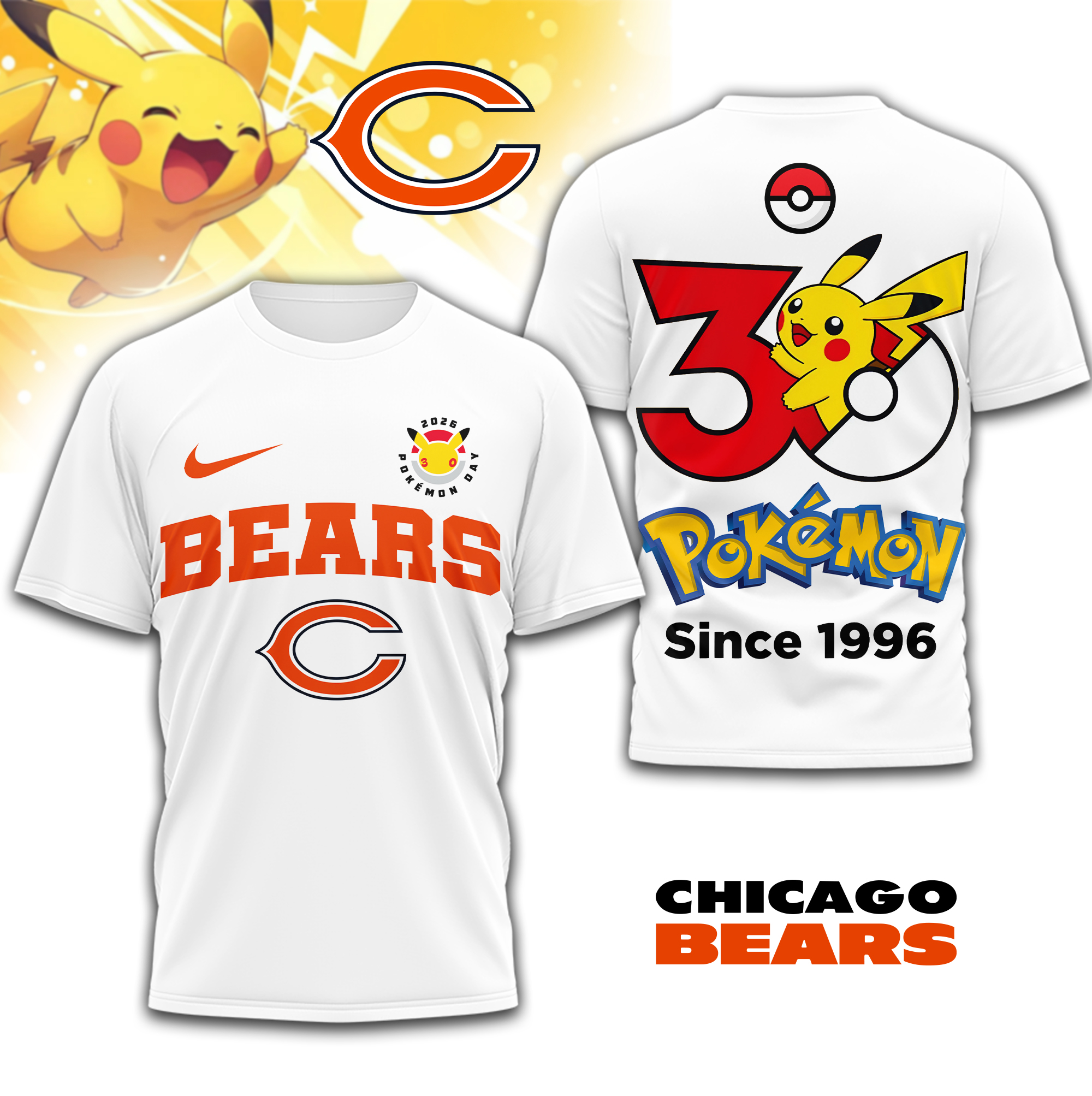 Chicago Bears | Premium NFL Pokemon 30th Anniversary 3D Shirt