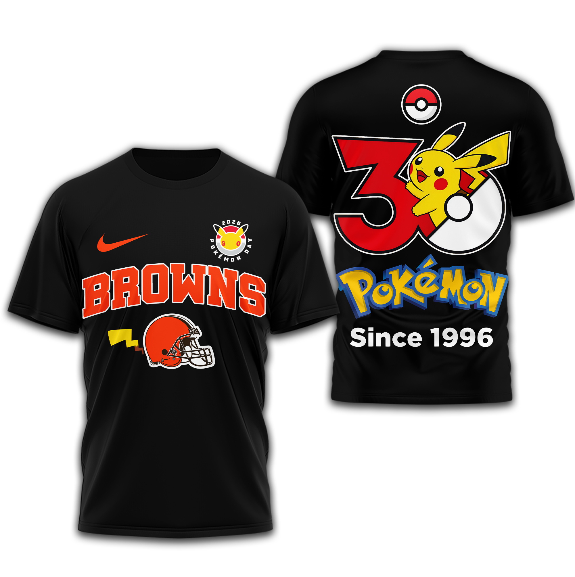 Cleveland Browns | Premium NFL Pokemon 30th Anniversary 3D Shirt - Image 2