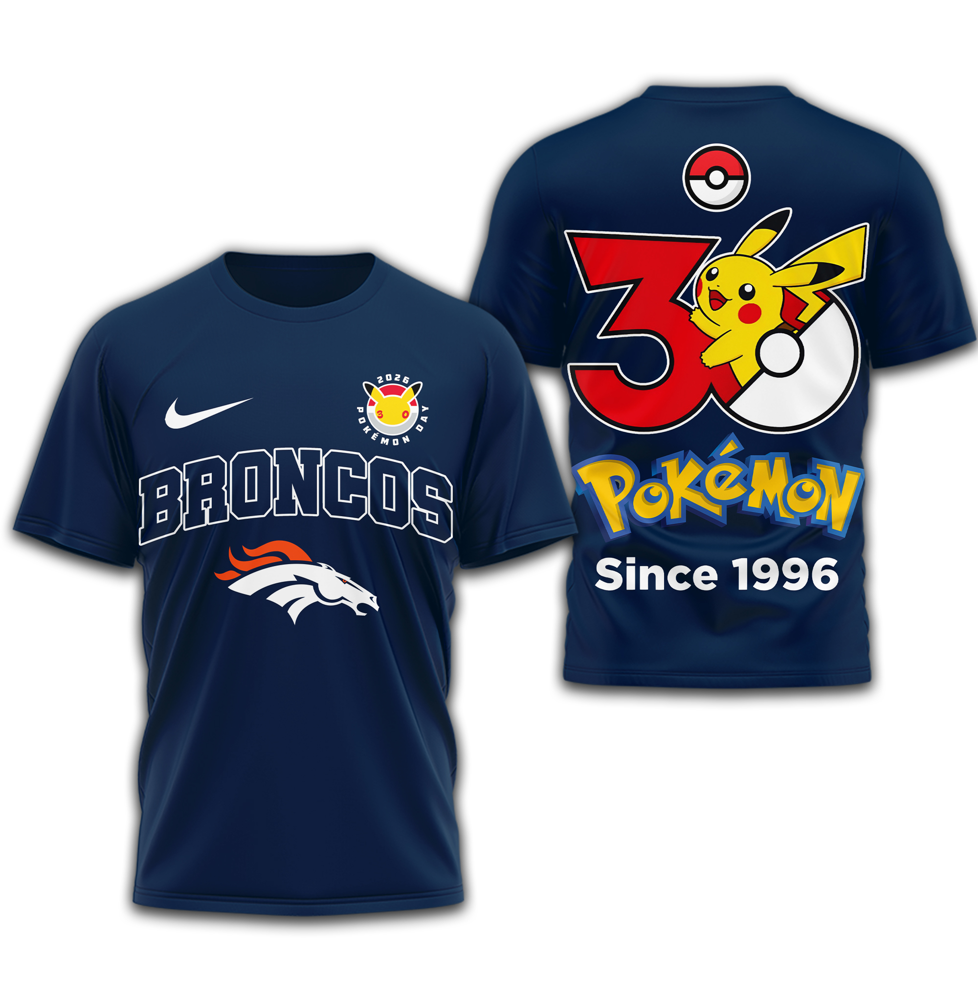 Denver Broncos | Premium NFL Pokemon 30th Anniversary 3D Shirt - Image 3
