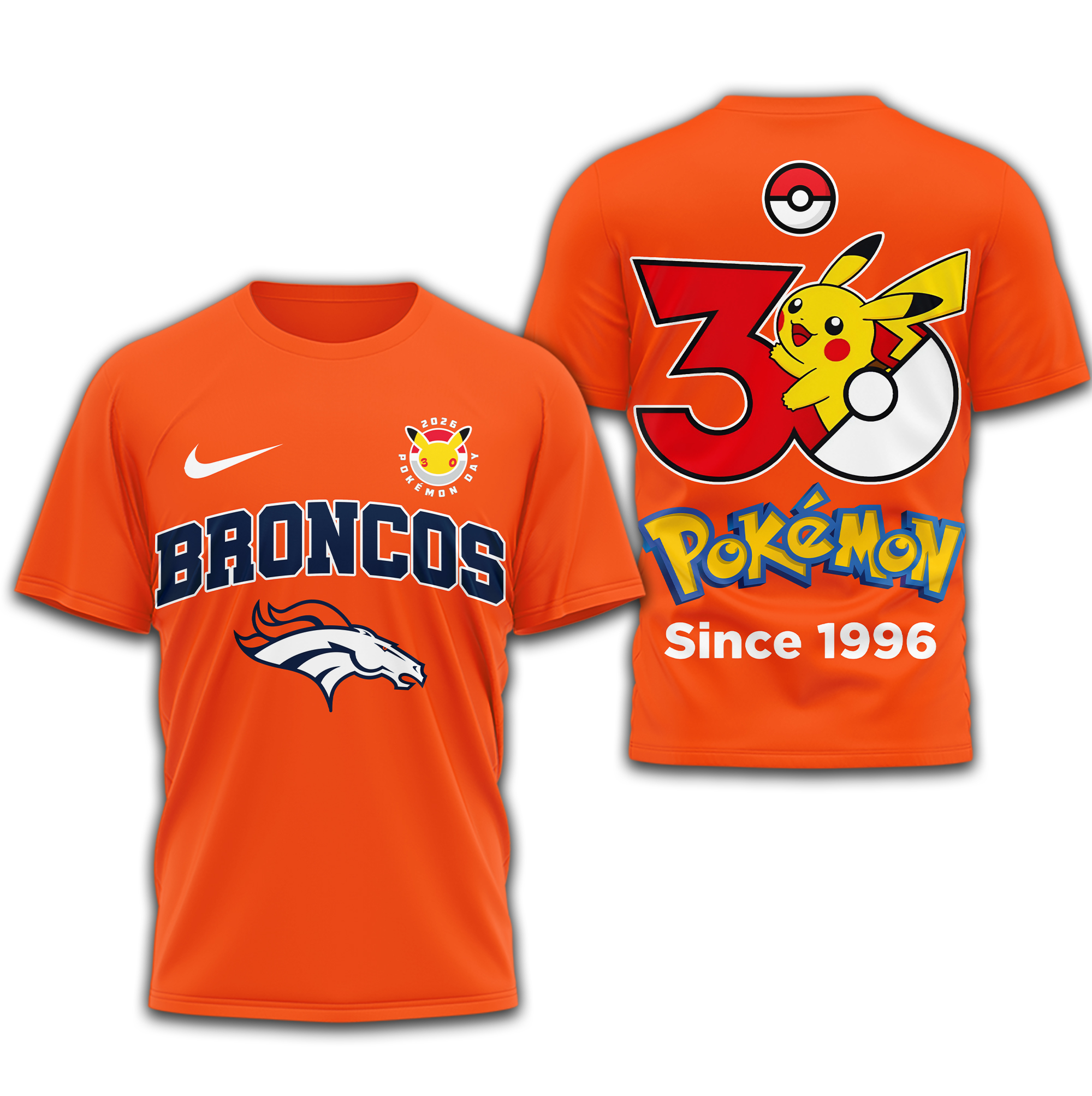 Denver Broncos | Premium NFL Pokemon 30th Anniversary 3D Shirt - Image 4