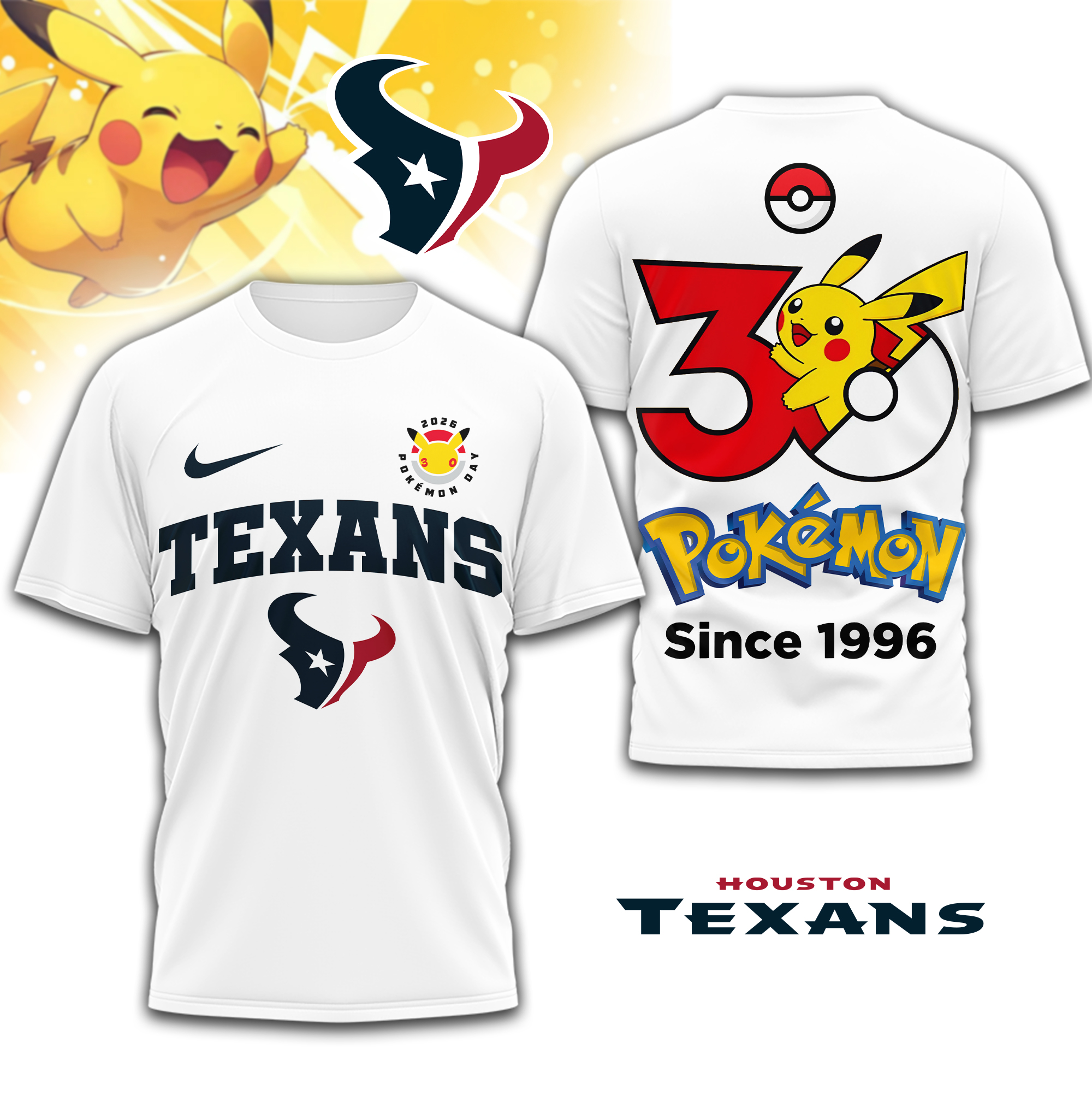Houston Texans | Premium NFL Pokemon 30th Anniversary 3D Shirt