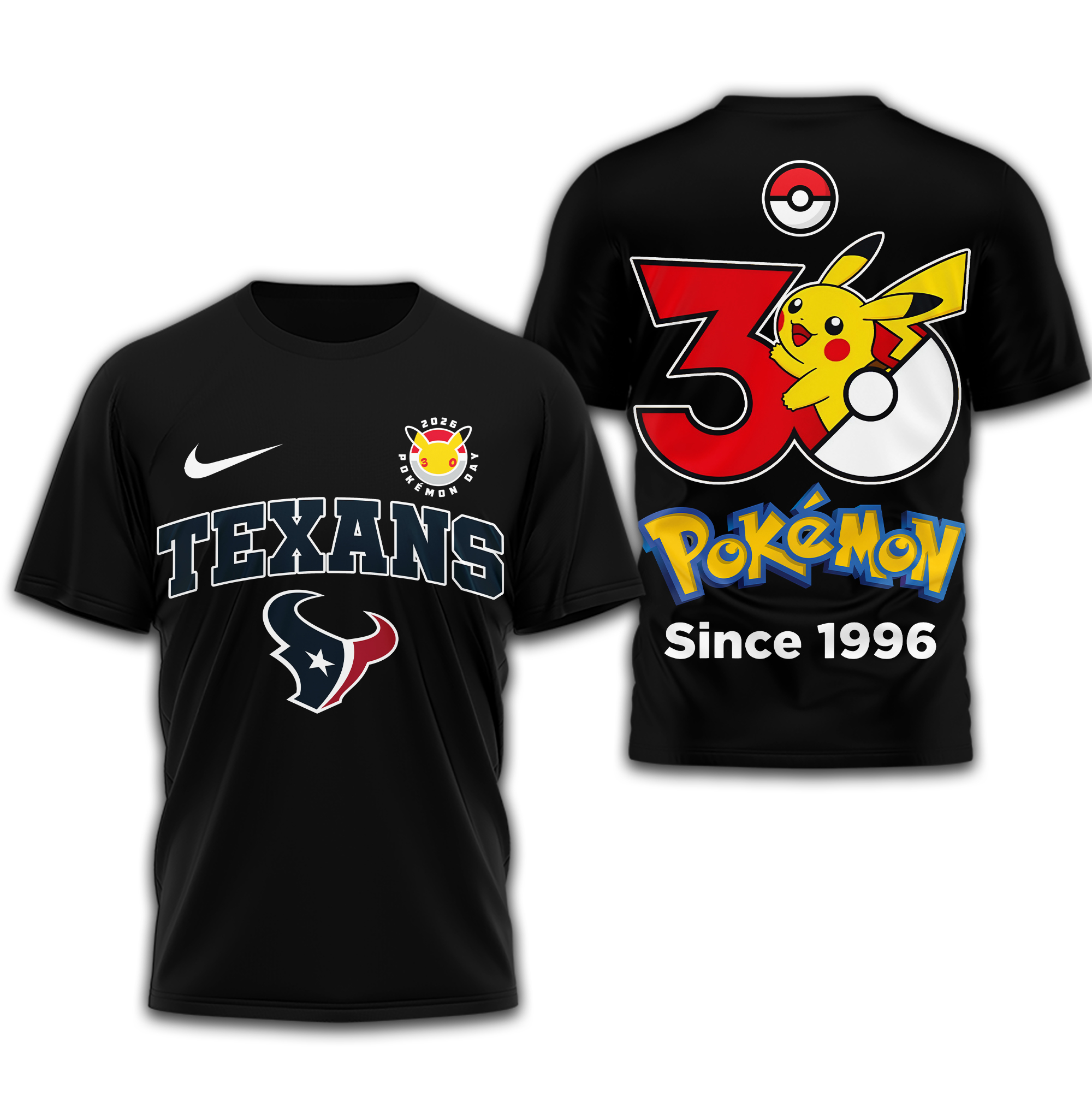 Houston Texans | Premium NFL Pokemon 30th Anniversary 3D Shirt - Image 2