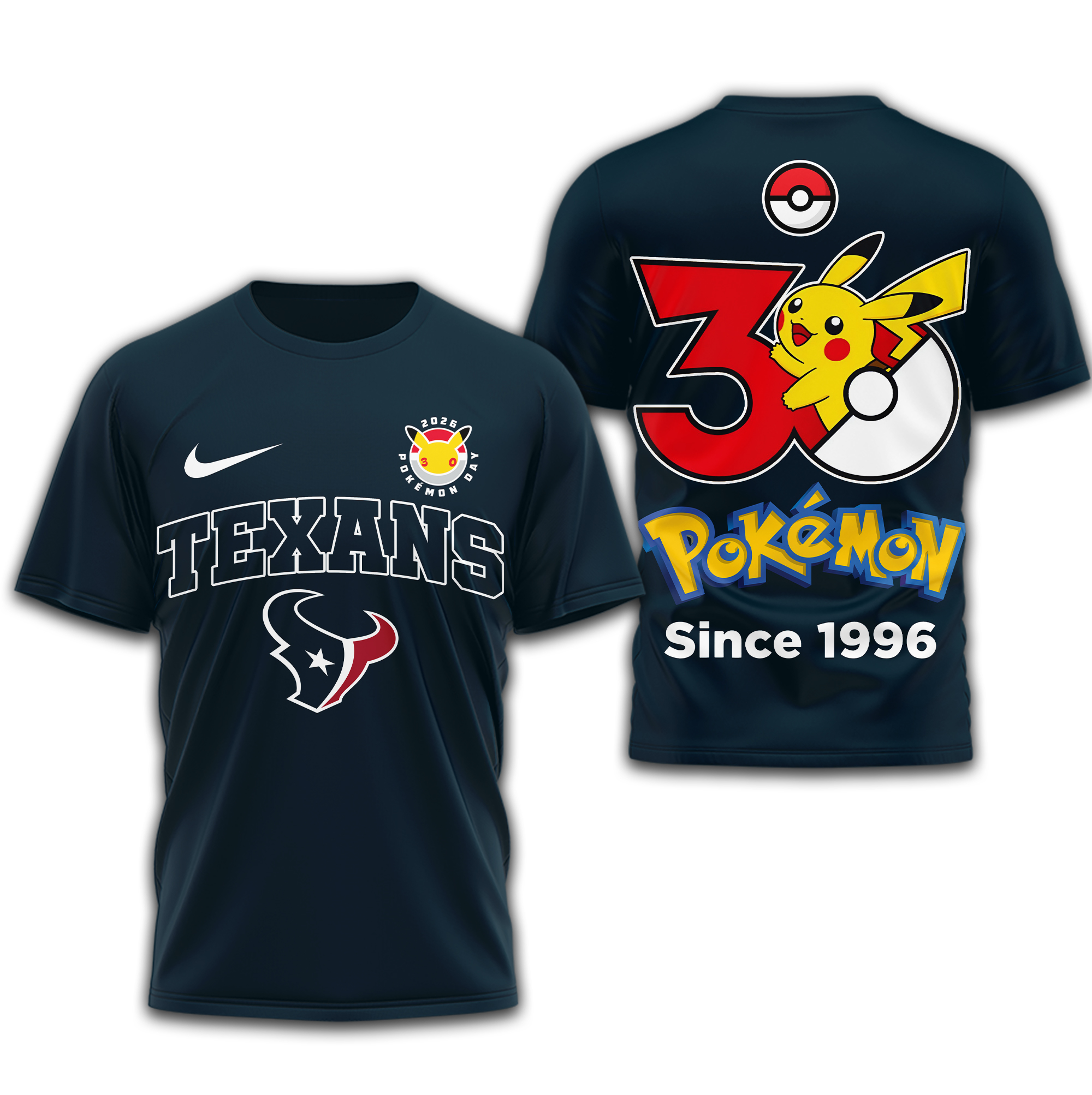 Houston Texans | Premium NFL Pokemon 30th Anniversary 3D Shirt - Image 3