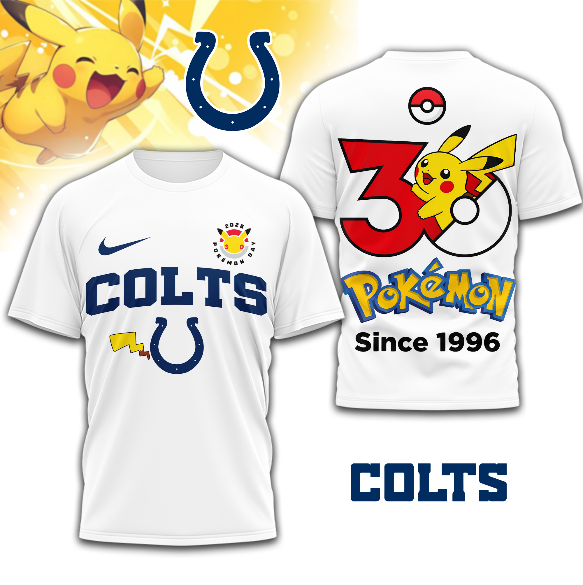 Indianapolis Colts | Premium NFL Pokemon 30th Anniversary 3D Shirt