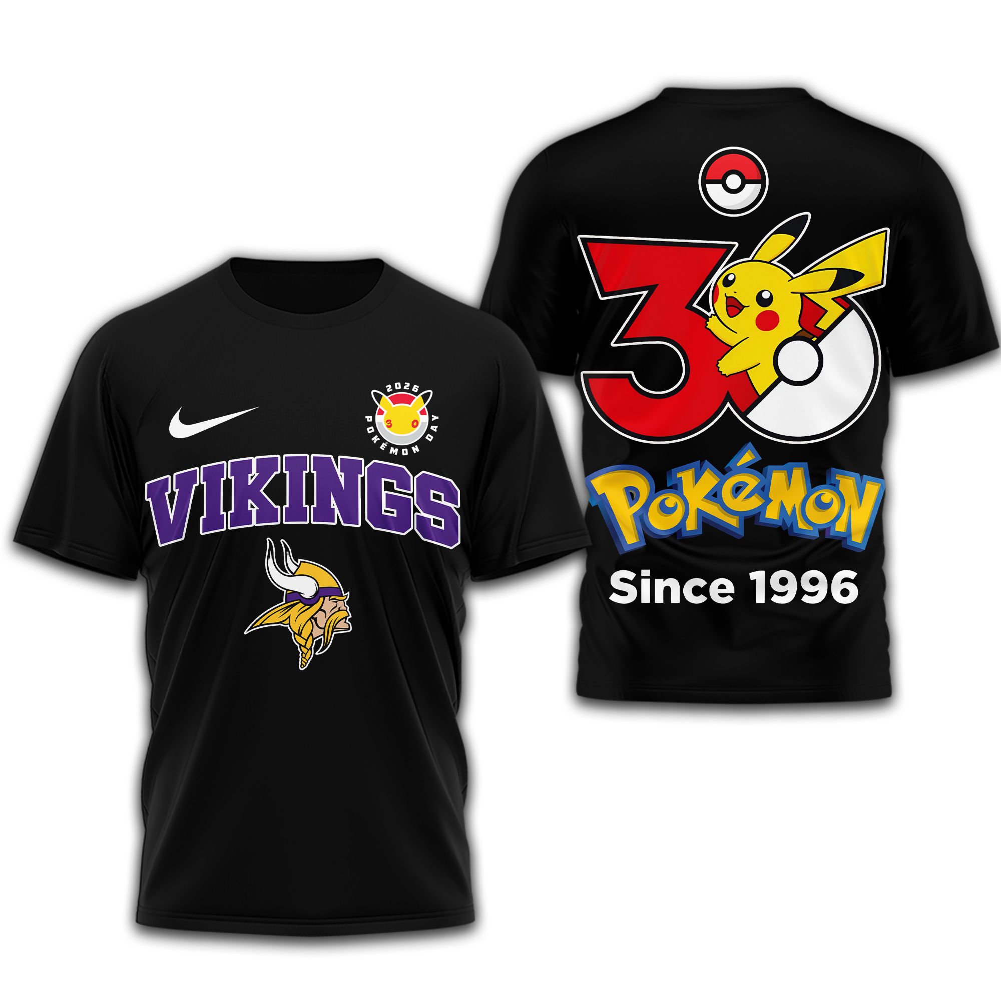 Minnesota Vikings | Premium NFL Pokemon 30th Anniversary 3D Shirt - Image 2