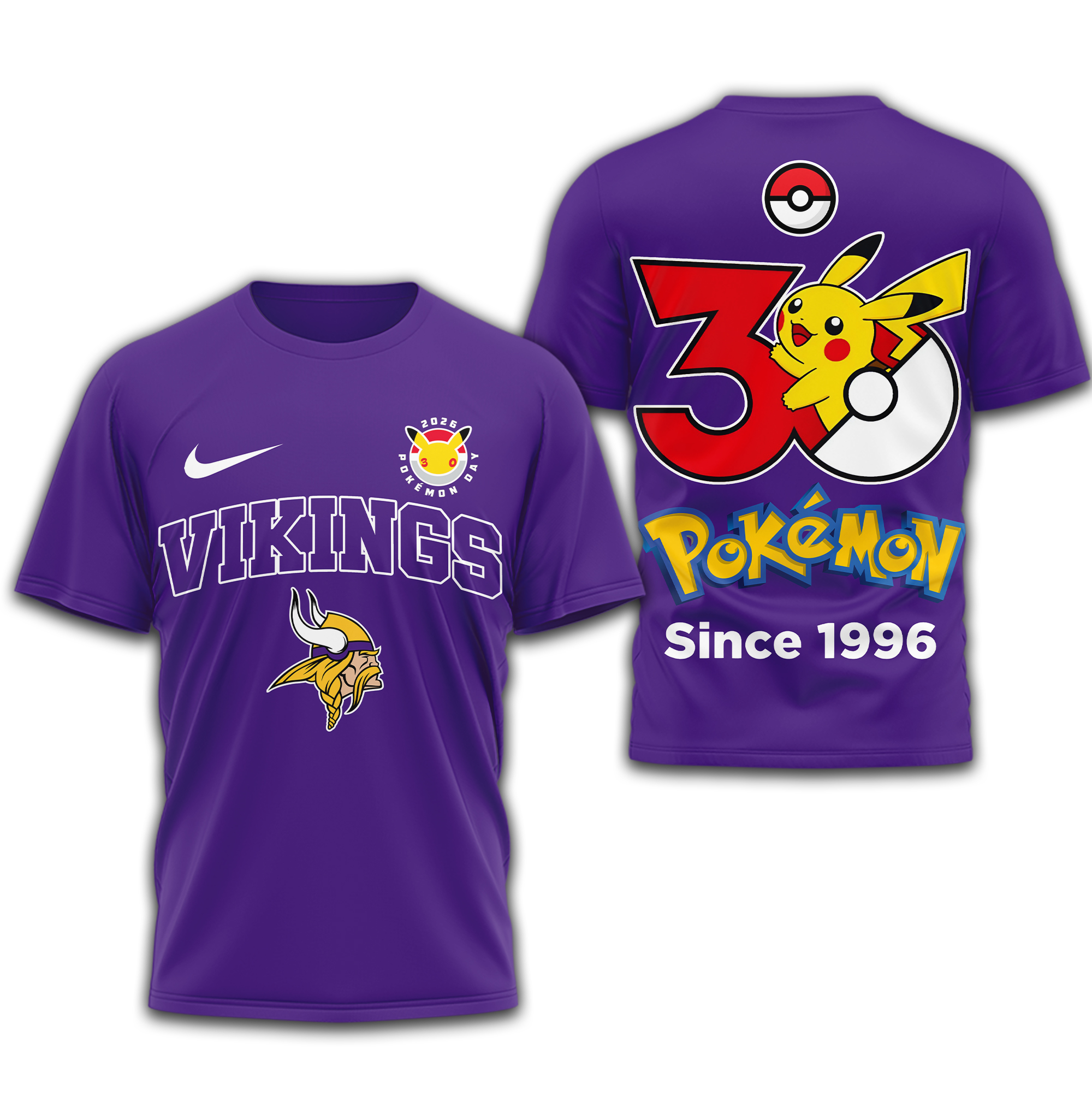 Minnesota Vikings | Premium NFL Pokemon 30th Anniversary 3D Shirt - Image 3