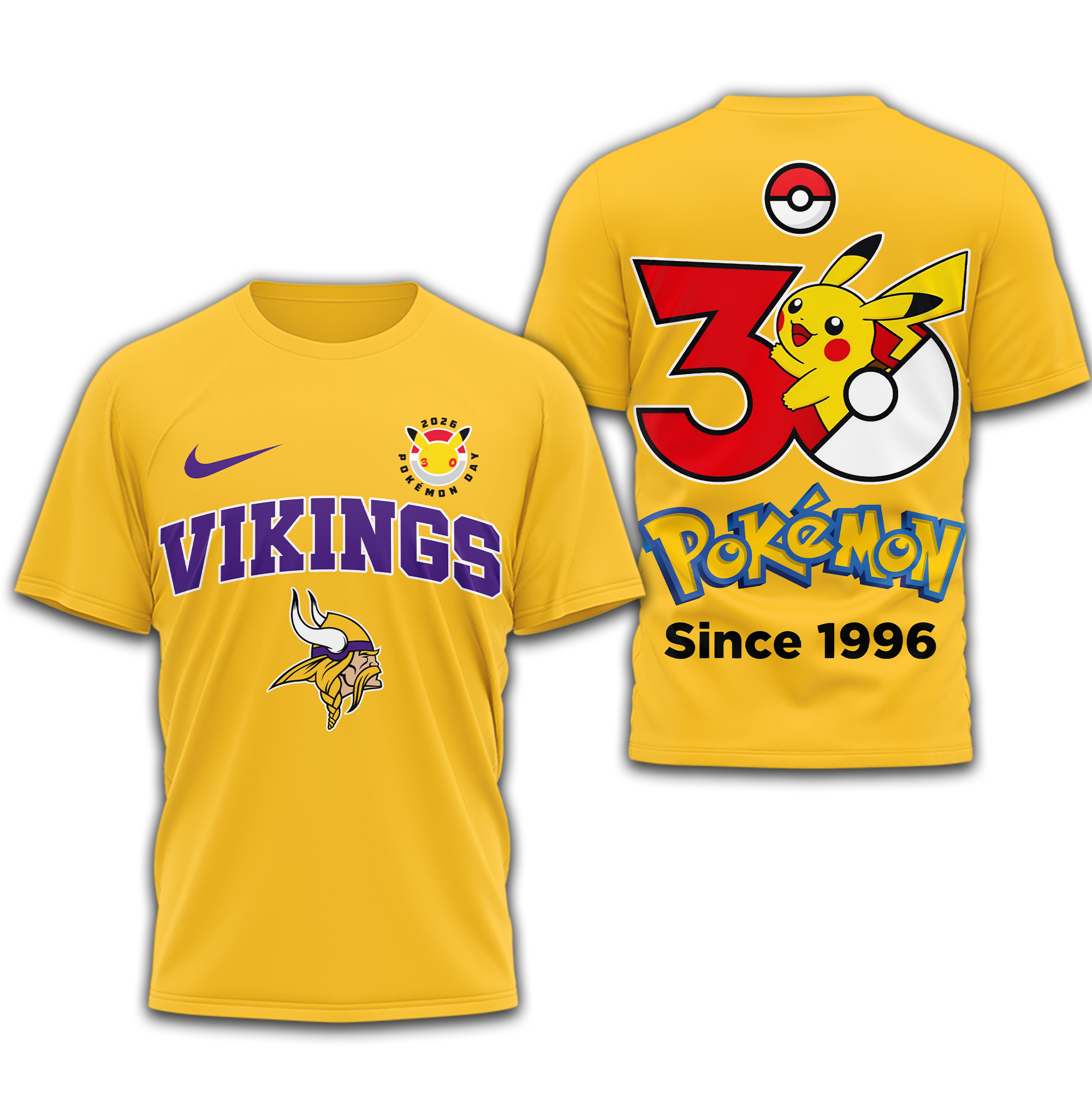 Minnesota Vikings | Premium NFL Pokemon 30th Anniversary 3D Shirt - Image 4