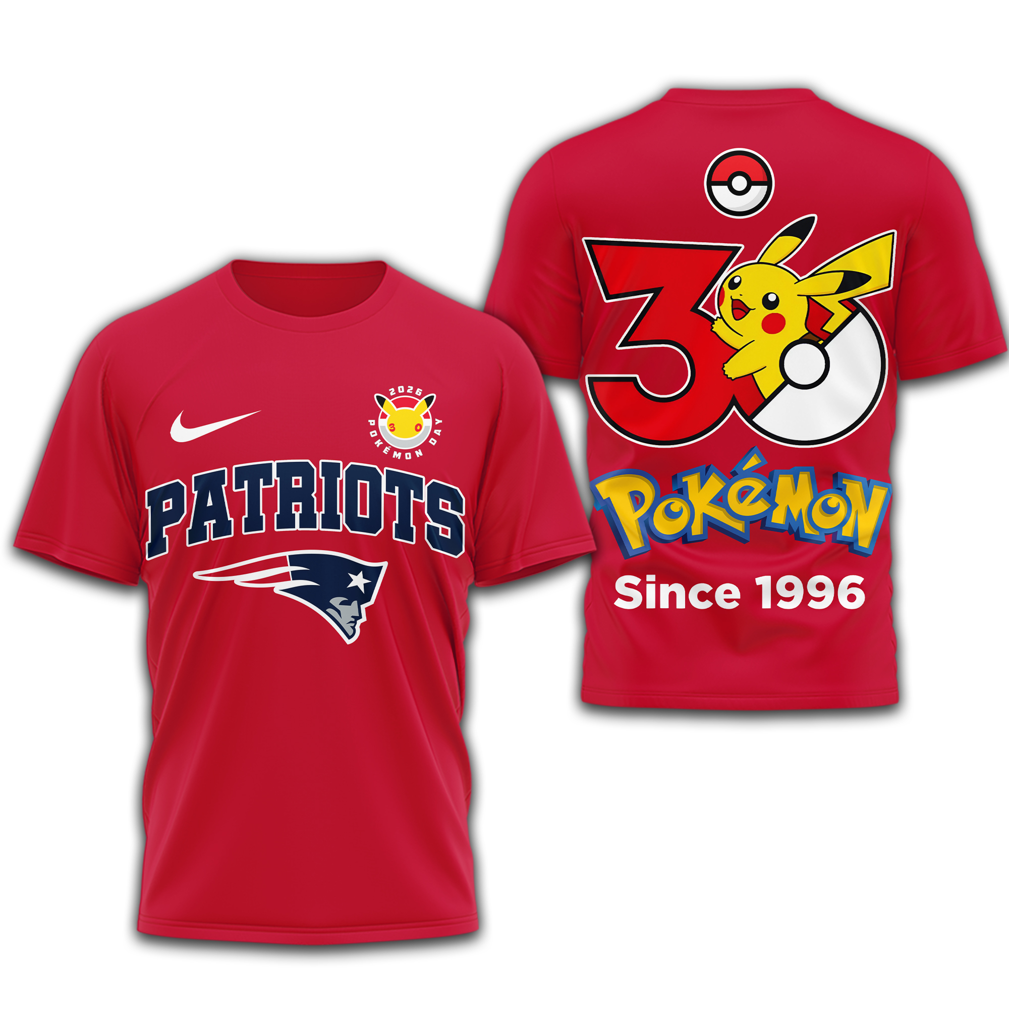 New England Patriots | Premium NFL Pokemon 30th Anniversary 3D Shirt - Image 4