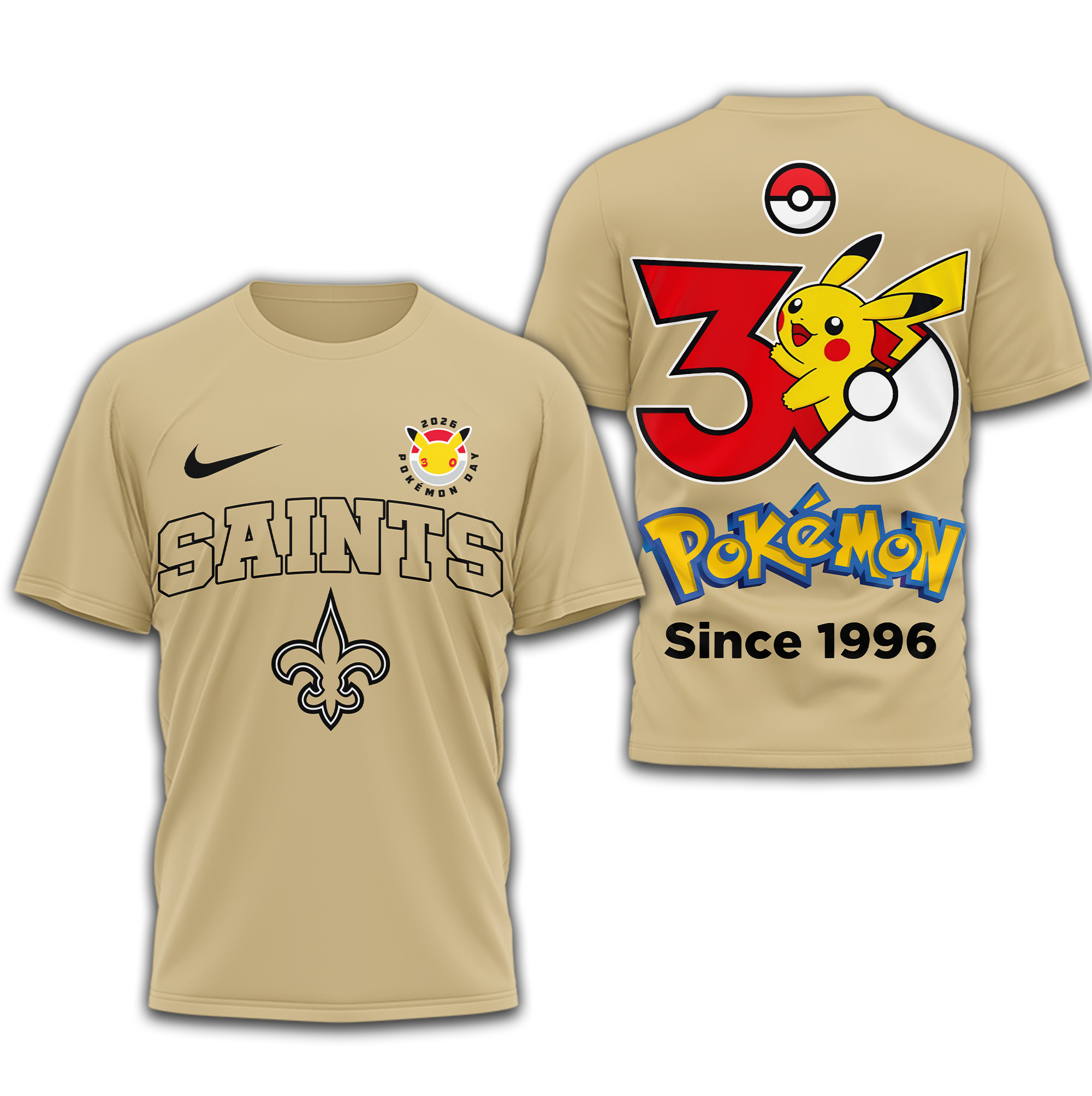 New Orleans Saints | Premium NFL Pokemon 30th Anniversary 3D Shirt - Image 3
