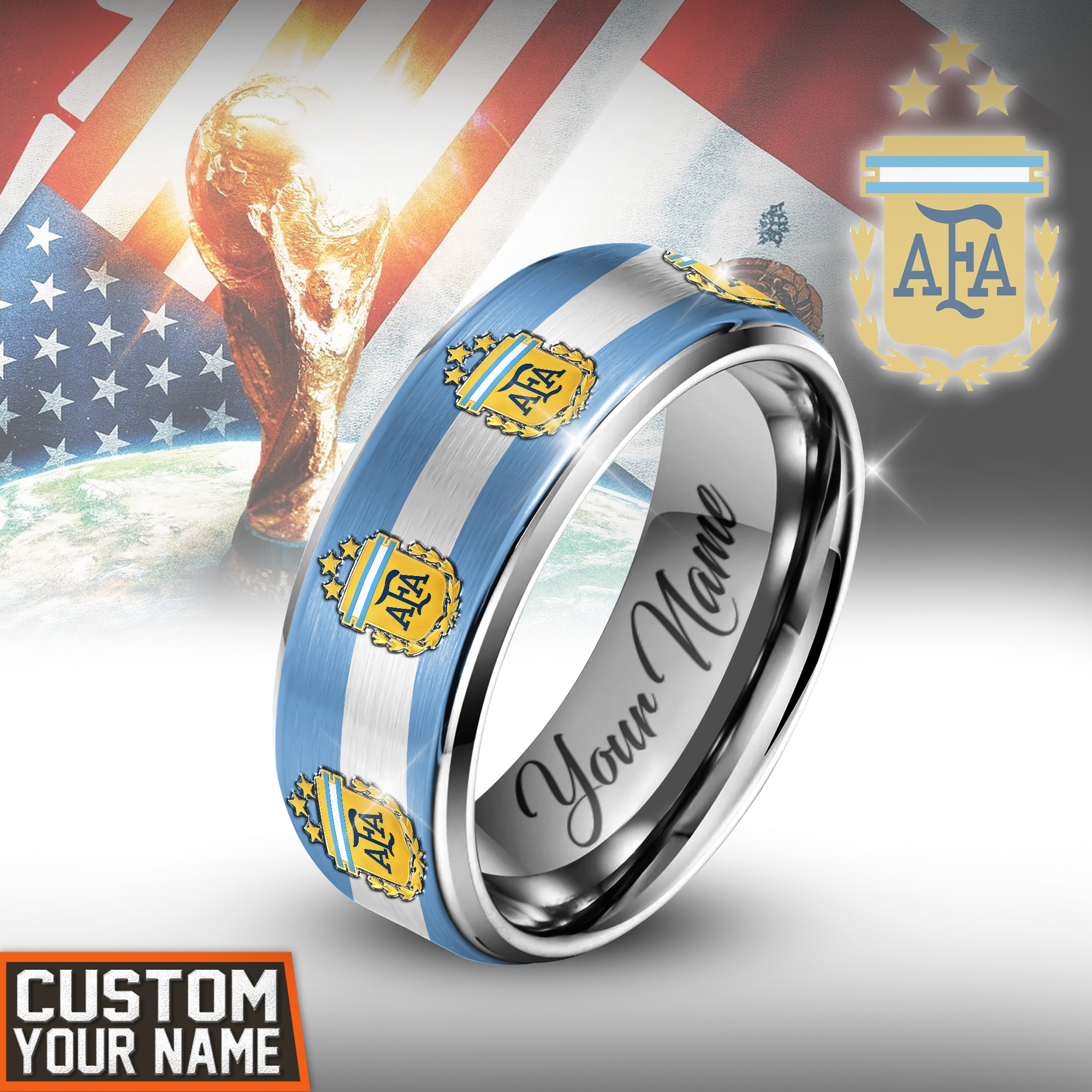 Argentina | Premium WC26 National Team Silver Tungsten Ring