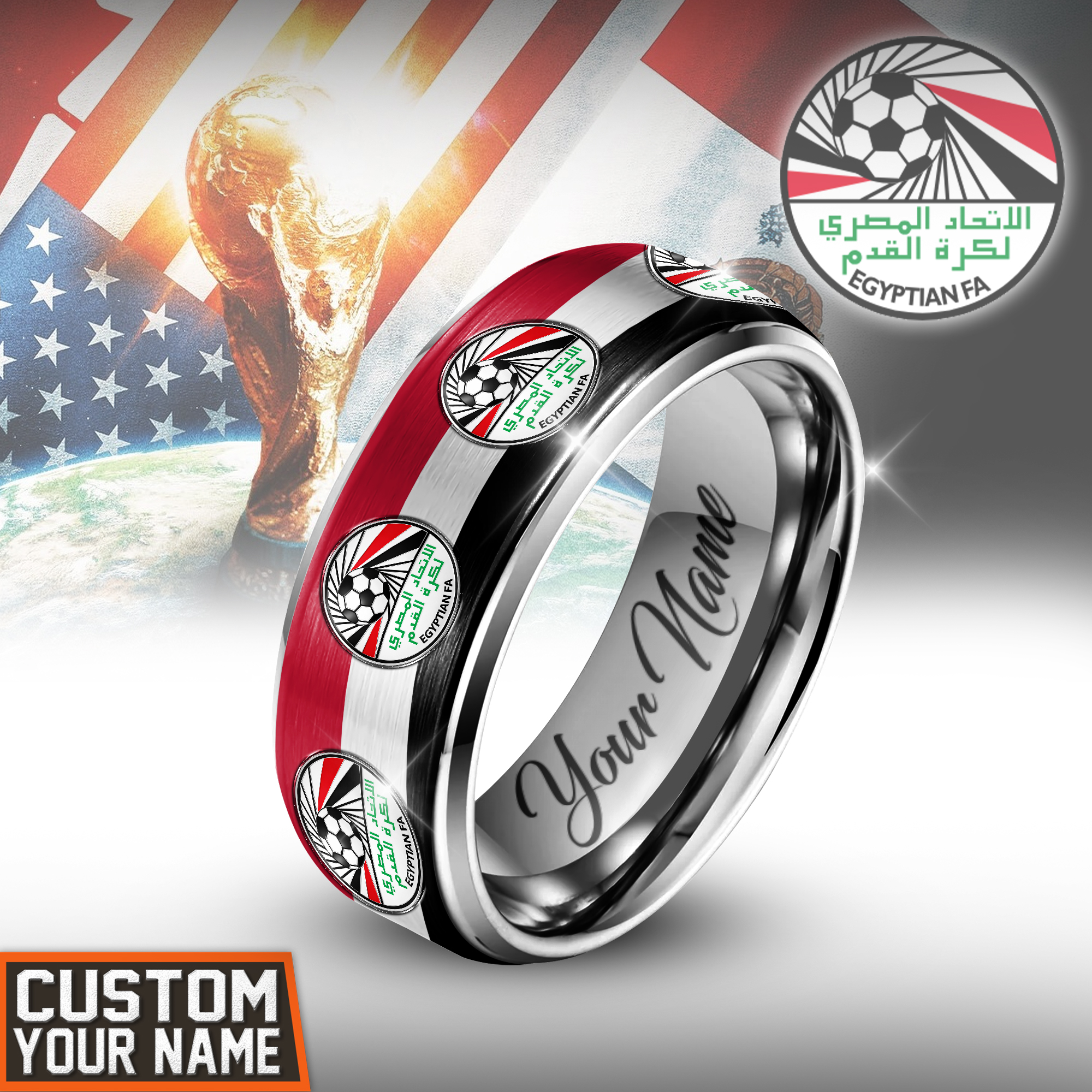 Egypt | Premium WC26 National Team Silver Tungsten Ring