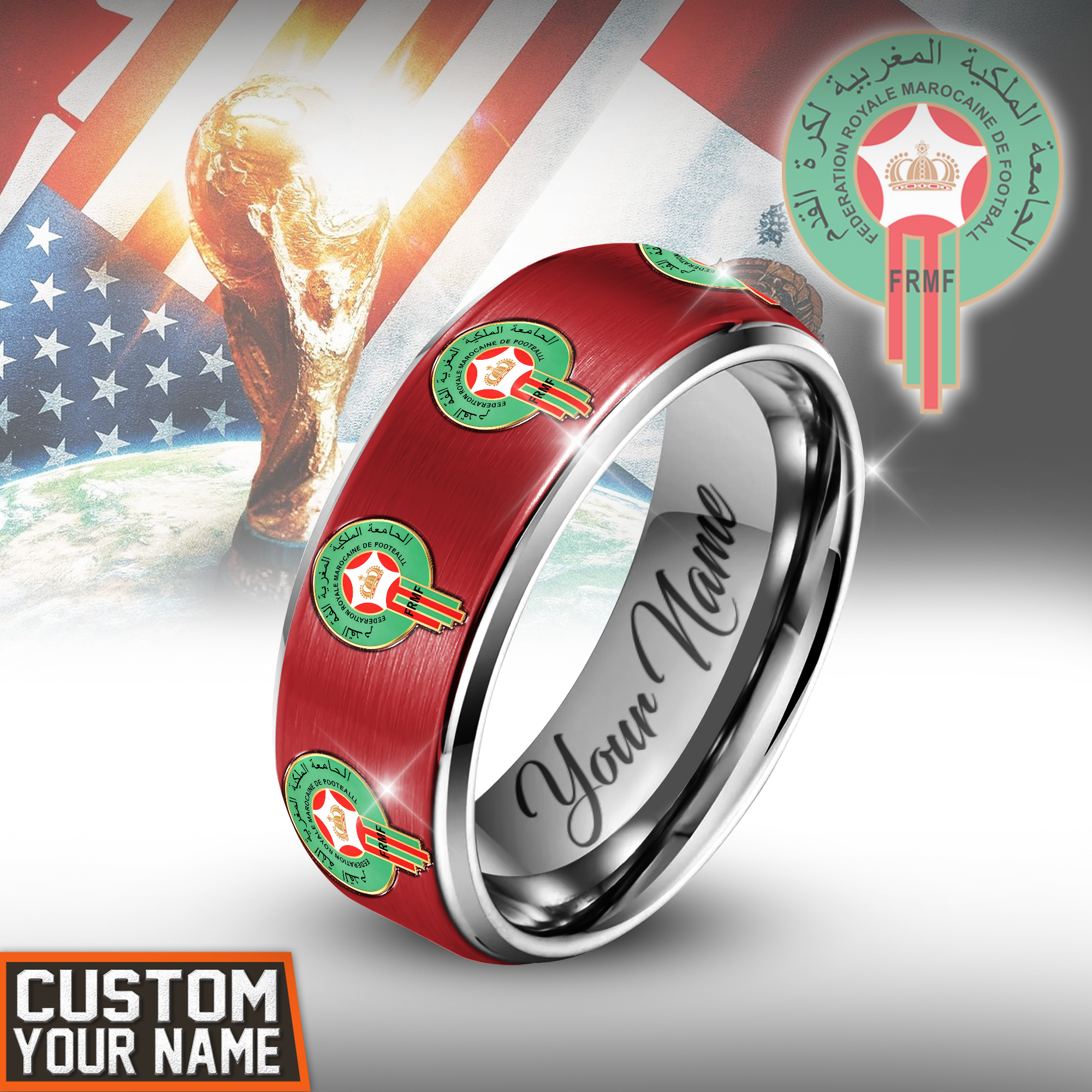 Morocco | Premium WC26 National Team Silver Tungsten Ring