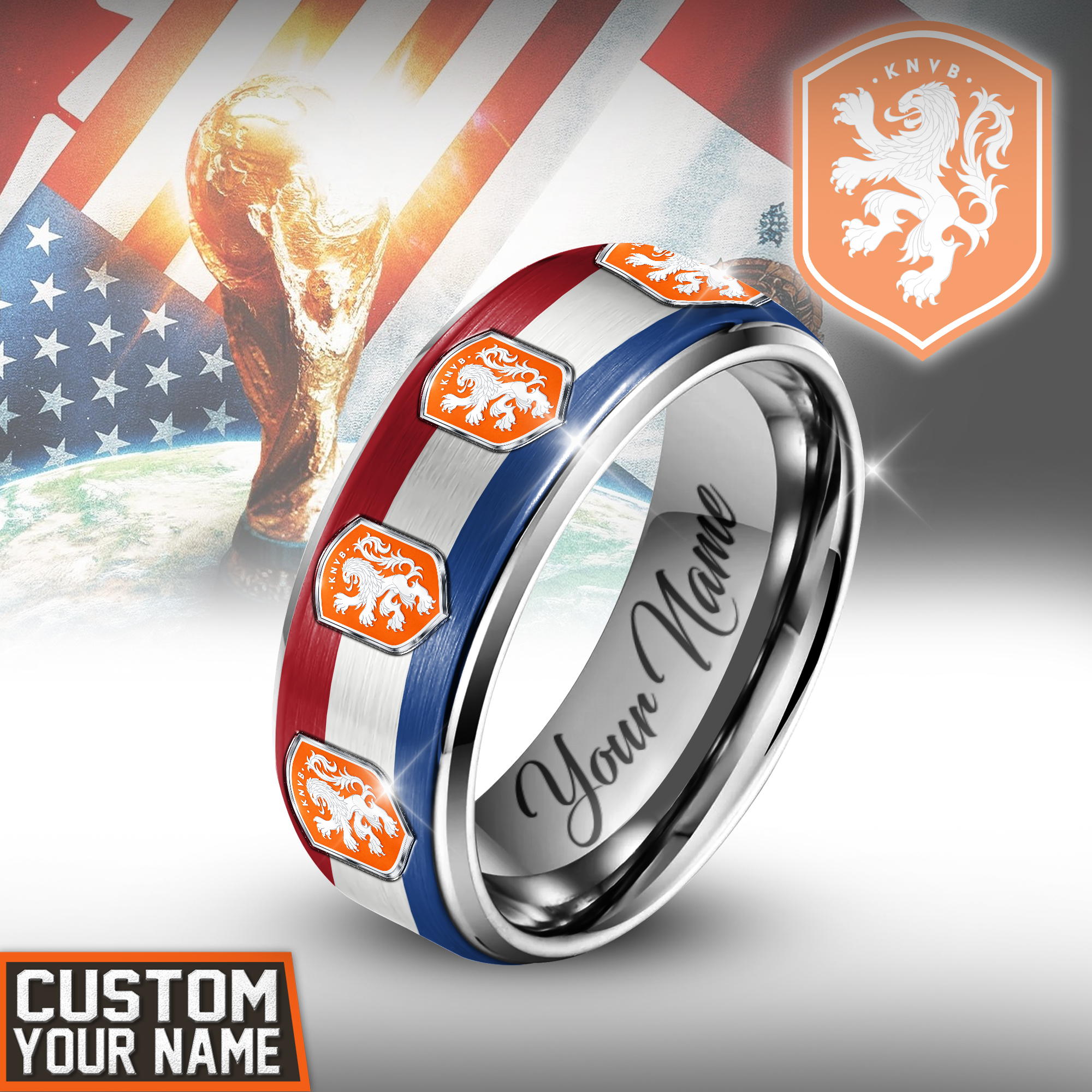 Netherlands | Premium WC26 National Team Silver Tungsten Ring