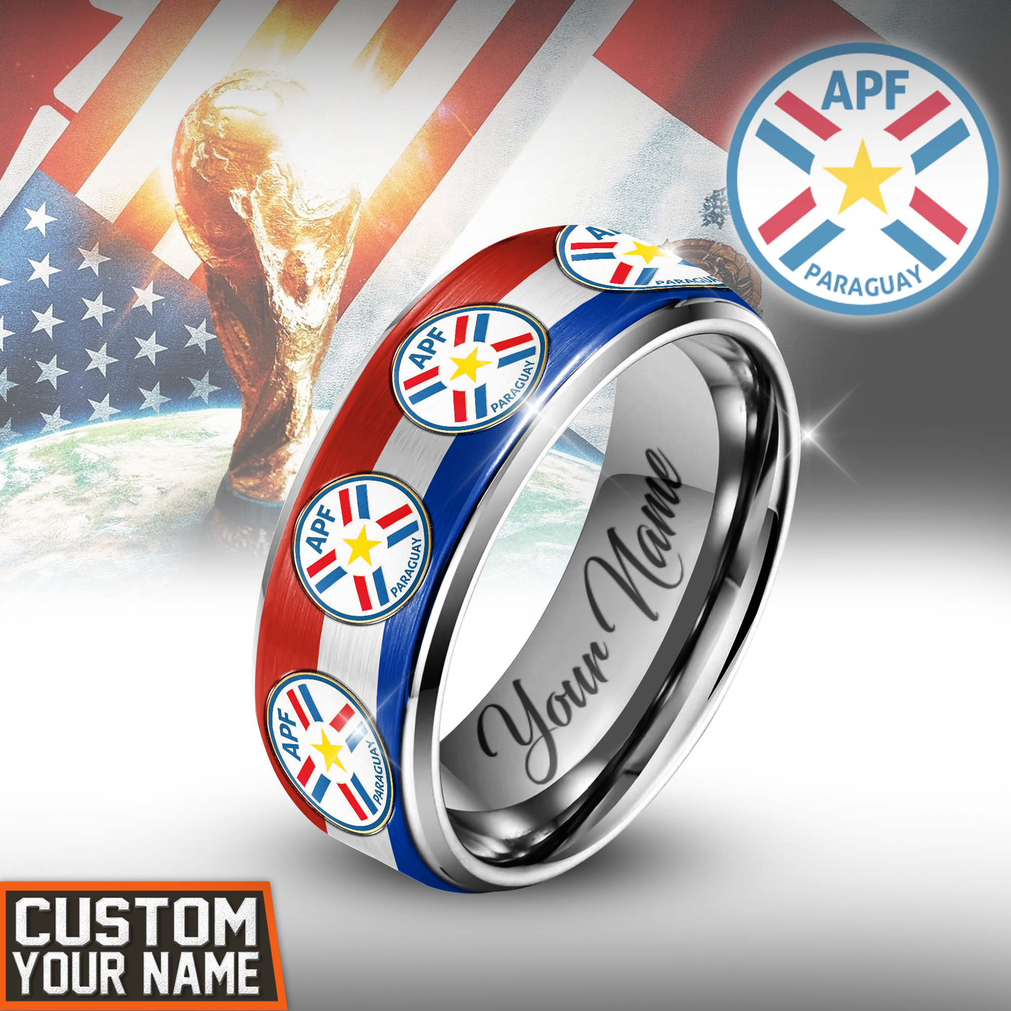 Paraguay | Premium WC26 National Team Silver Tungsten Ring