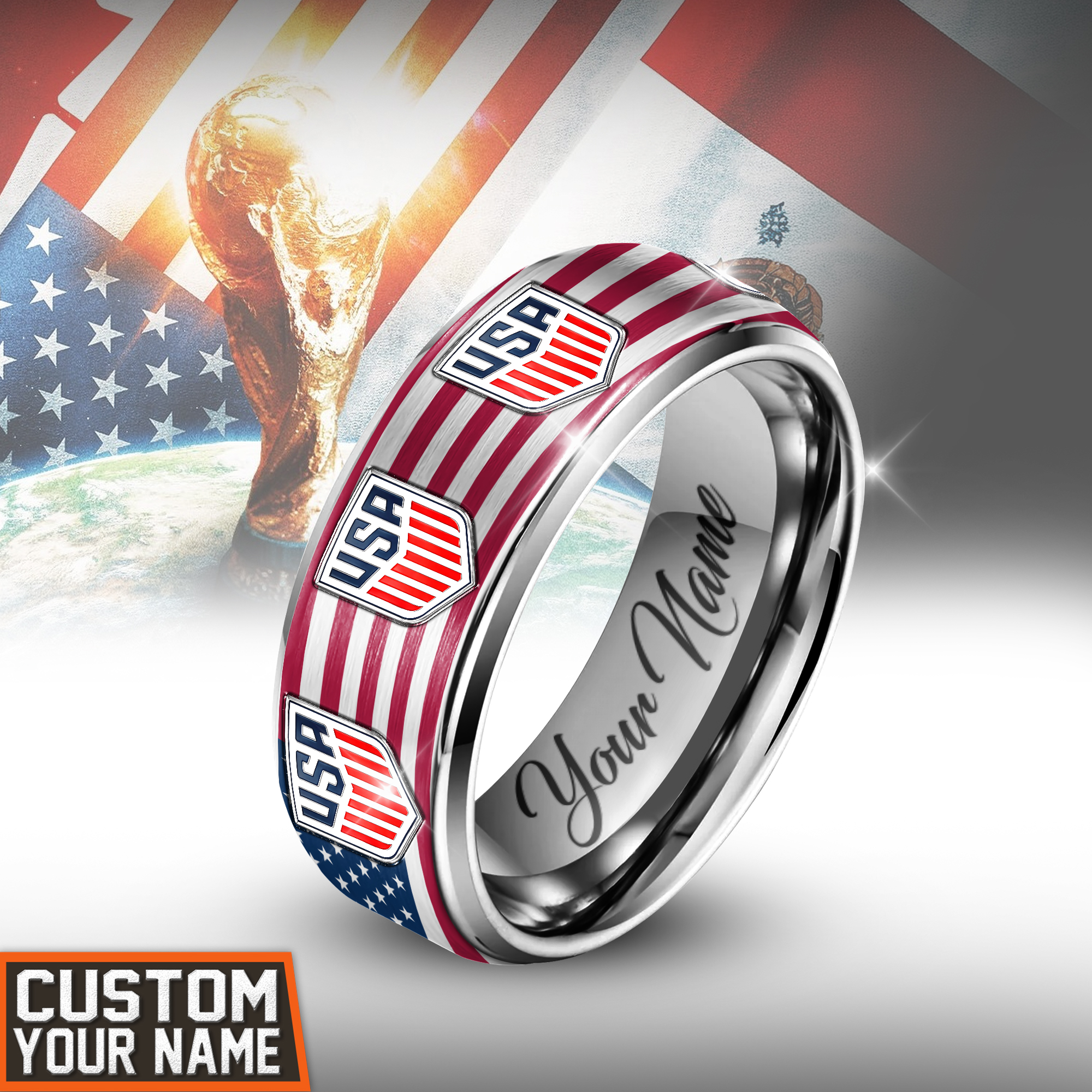 United States | Premium WC26 National Team Silver Tungsten Ring