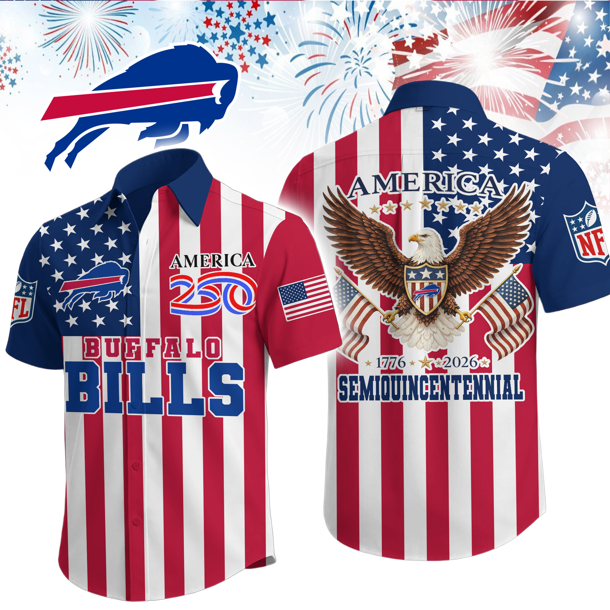 Buffalo Bills | Premium NFL Liberty Eagle Patriotic Short-Sleeved Shirt