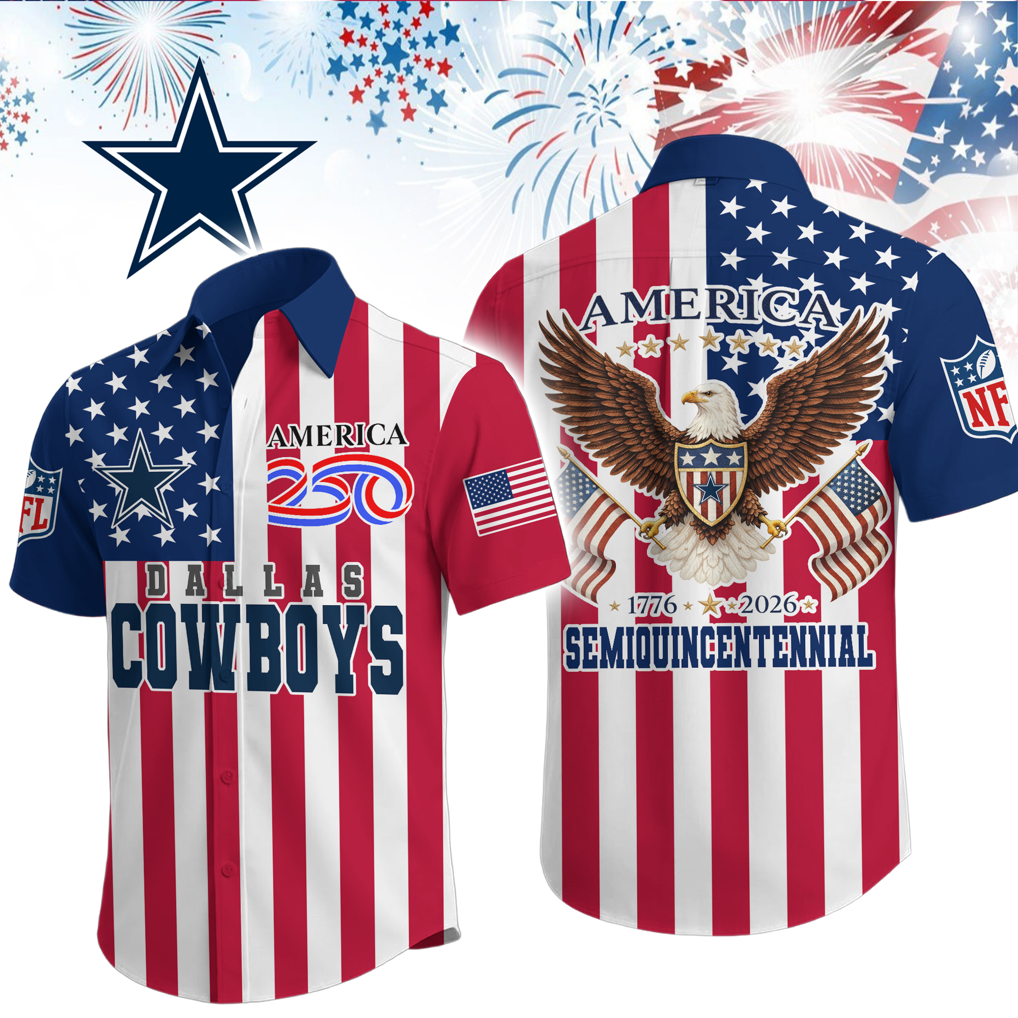 Dallas Cowboys | Premium NFL Liberty Eagle Patriotic Short-Sleeved Shirt