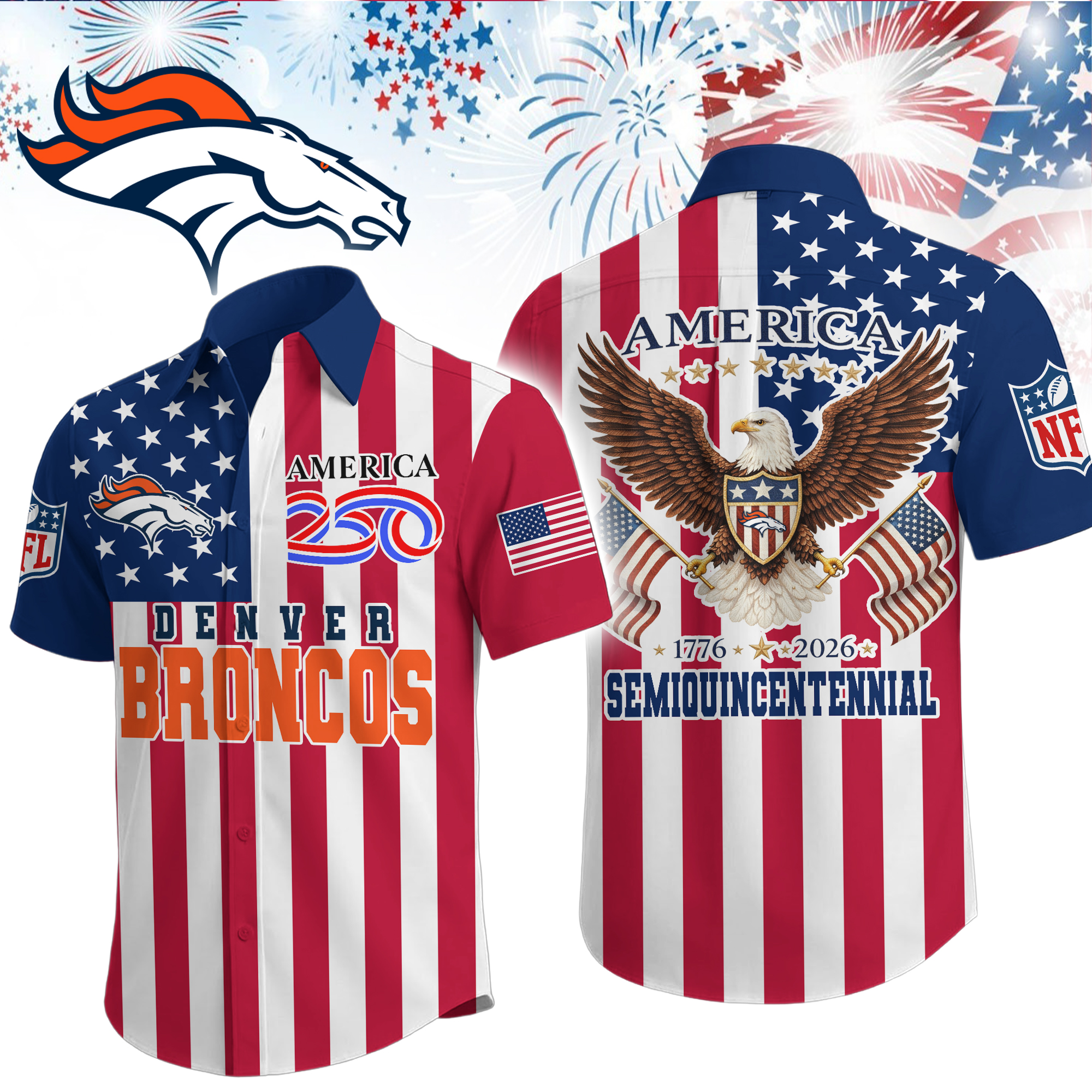 Denver Broncos | Premium NFL Liberty Eagle Patriotic Short-Sleeved Shirt