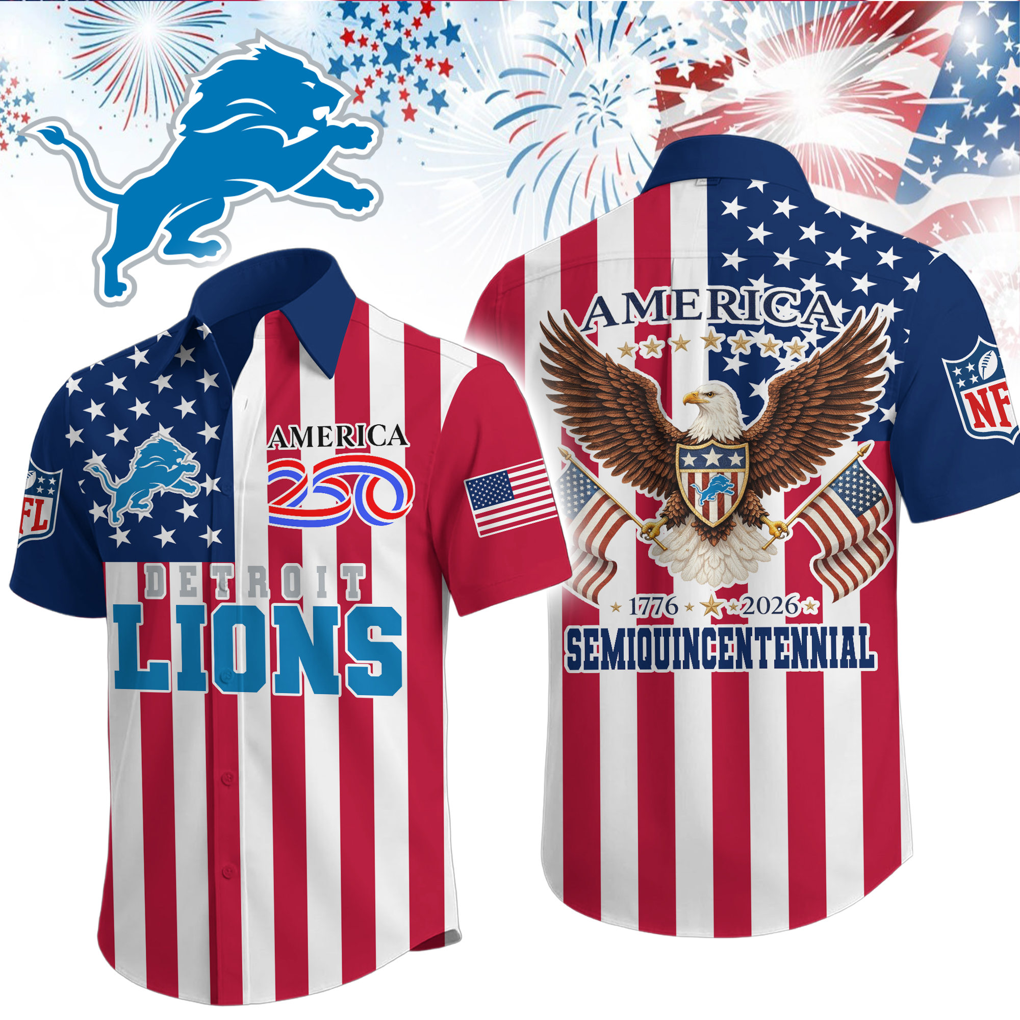 Detroit Lions | Premium NFL Liberty Eagle Patriotic Short-Sleeved Shirt
