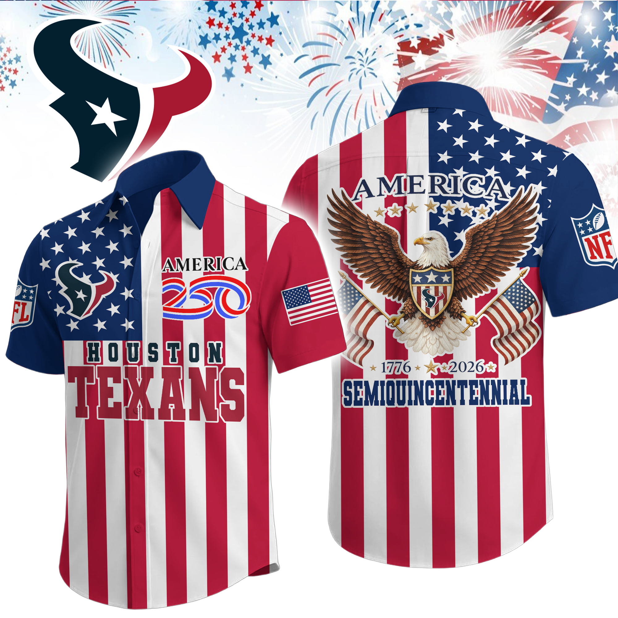 Houston Texans | Premium NFL Liberty Eagle Patriotic Short-Sleeved Shirt